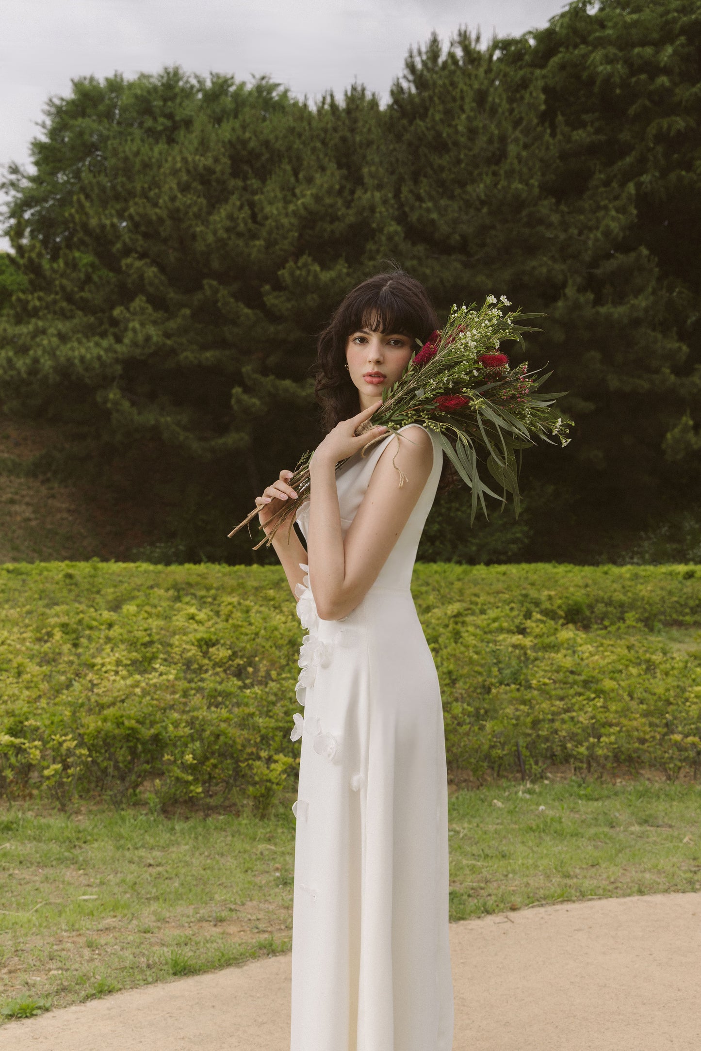 Boho Wedding Dress with Handmade Flower