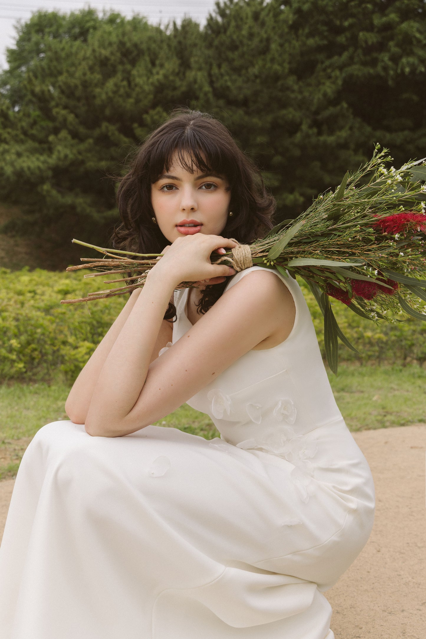 Boho Wedding Dress with Handmade Flower