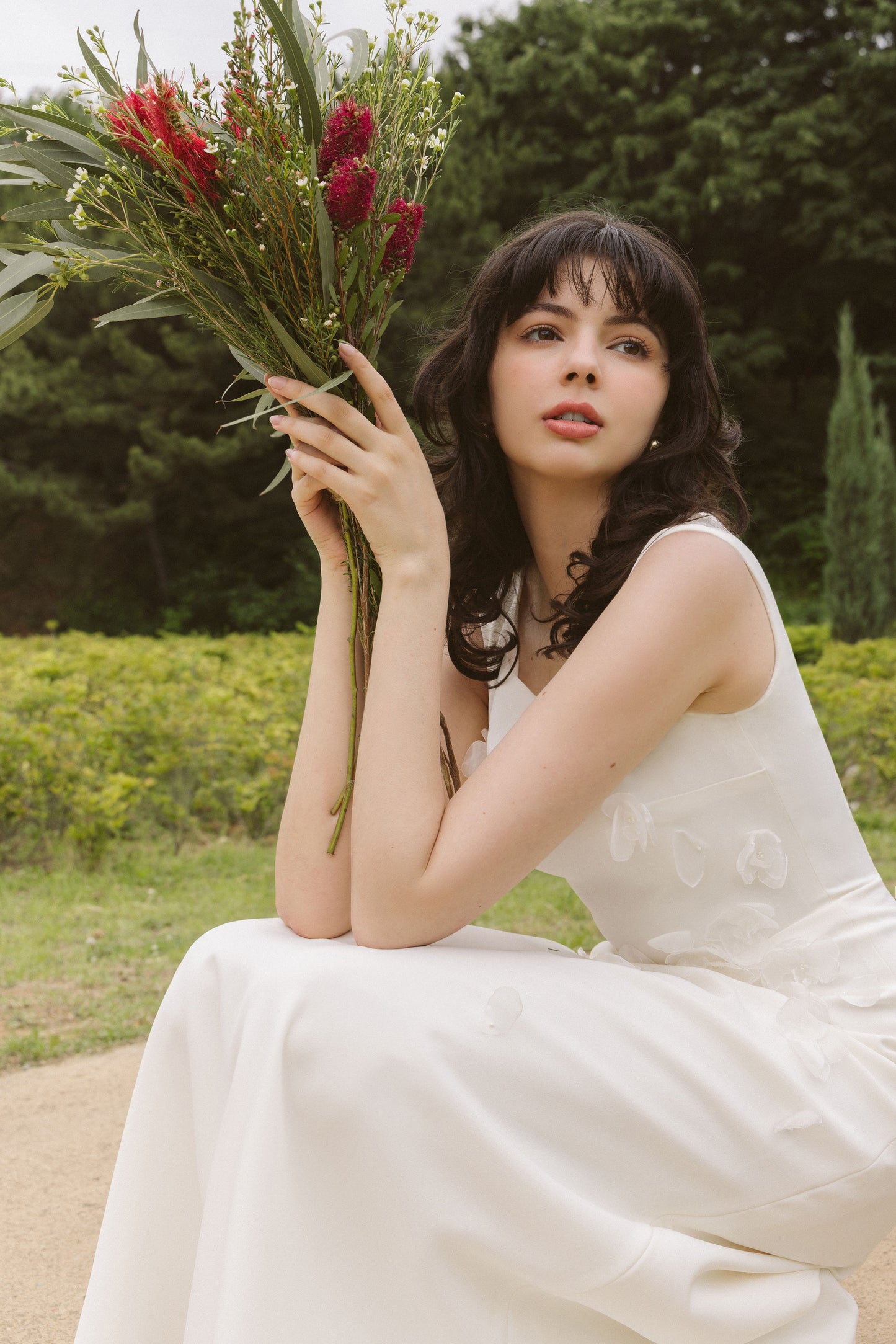 Boho Wedding Dress with Handmade Flower
