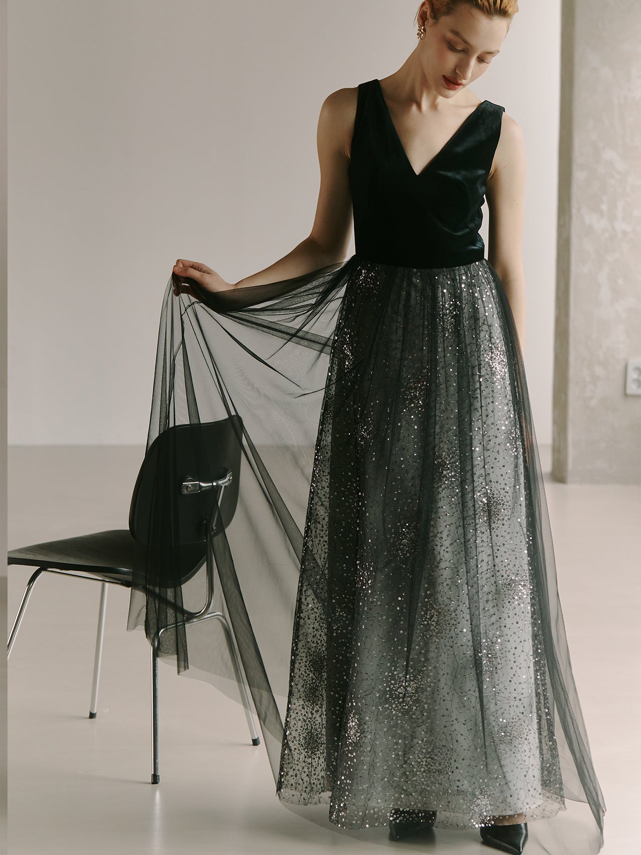 Elegant Black Gown Tulle Dress