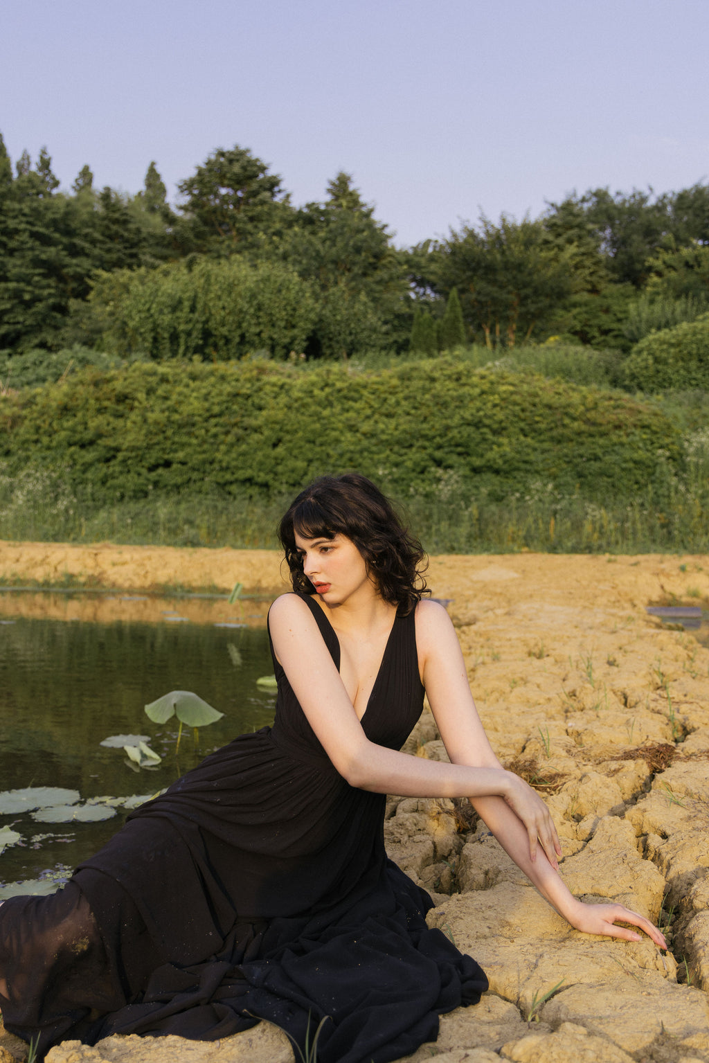Black Ruched Evening Gown