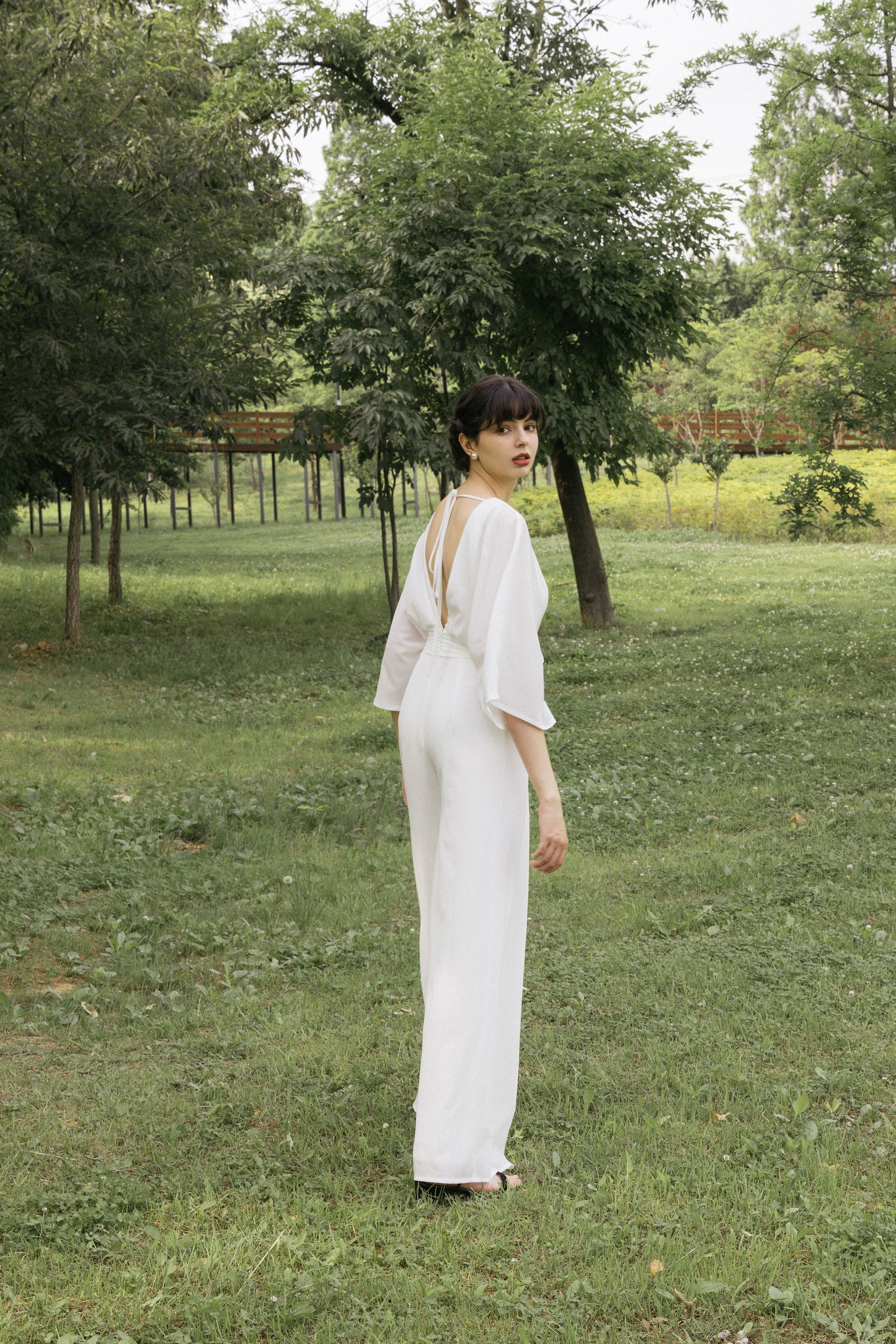 White V-neckline Jumpsuit