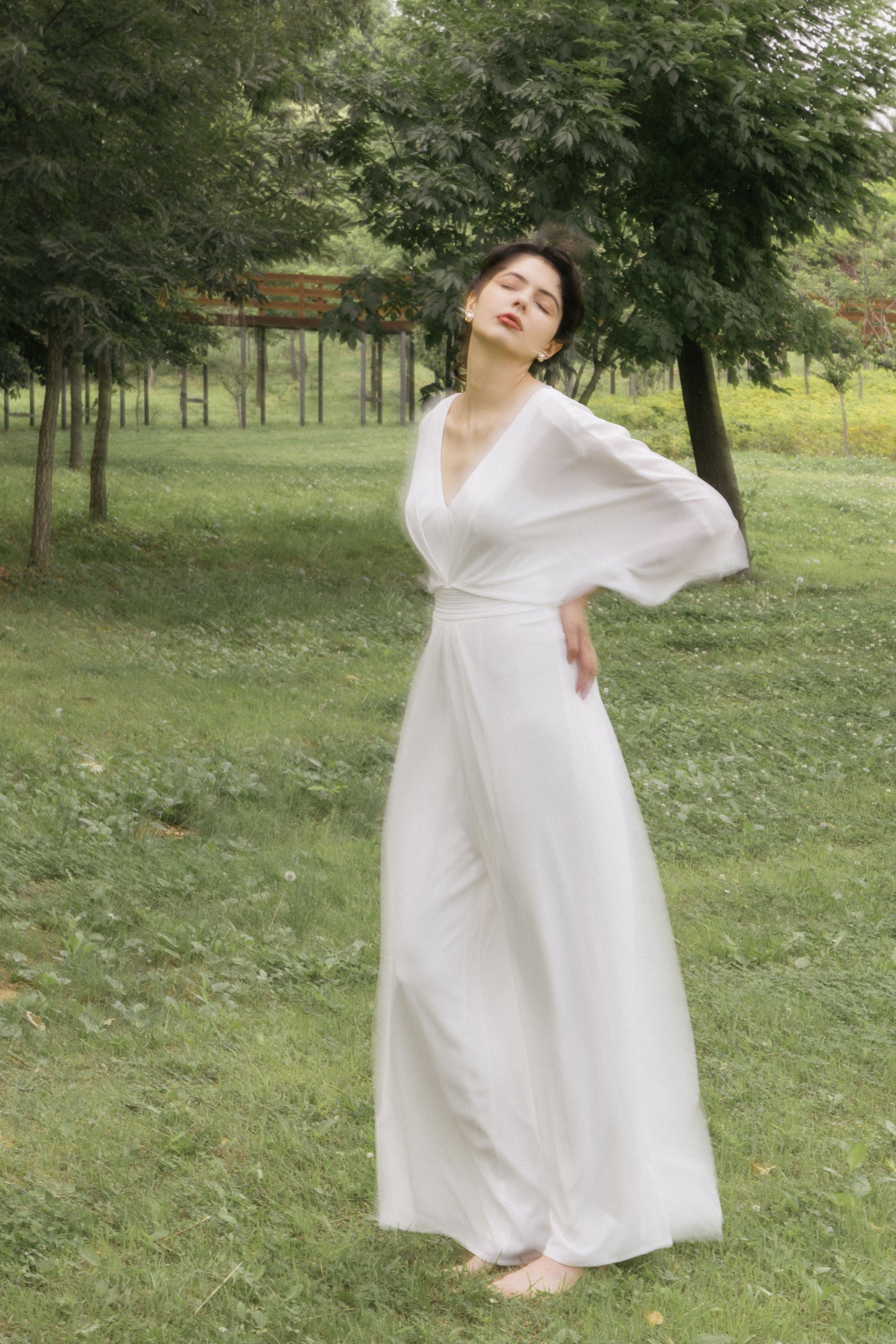 White V-neckline Jumpsuit
