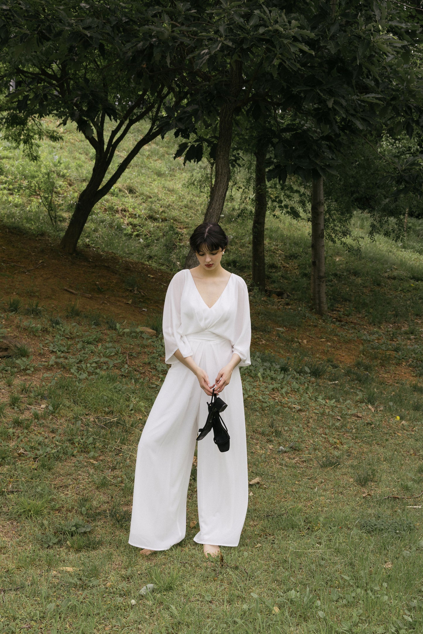 White V-neckline Jumpsuit