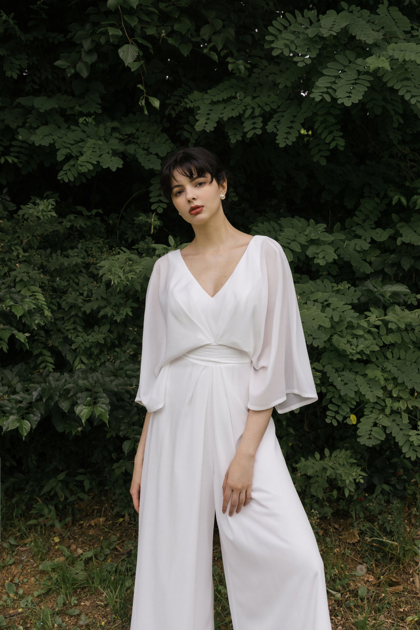White V-neckline Jumpsuit
