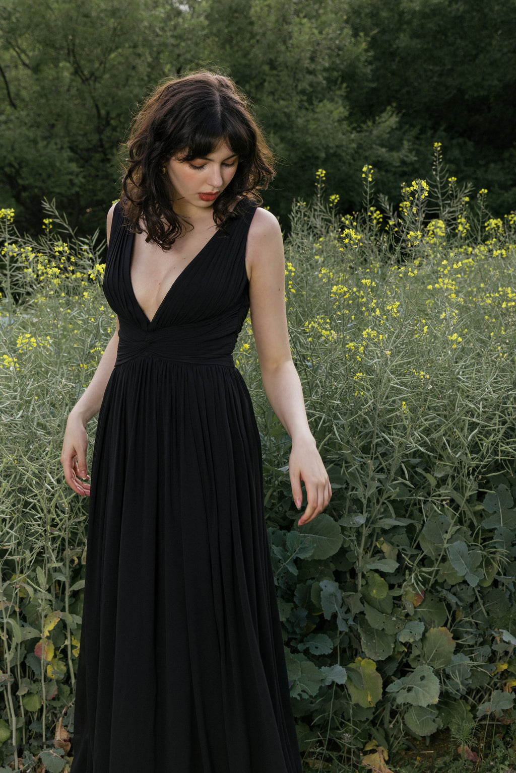 Black Ruched Evening Gown