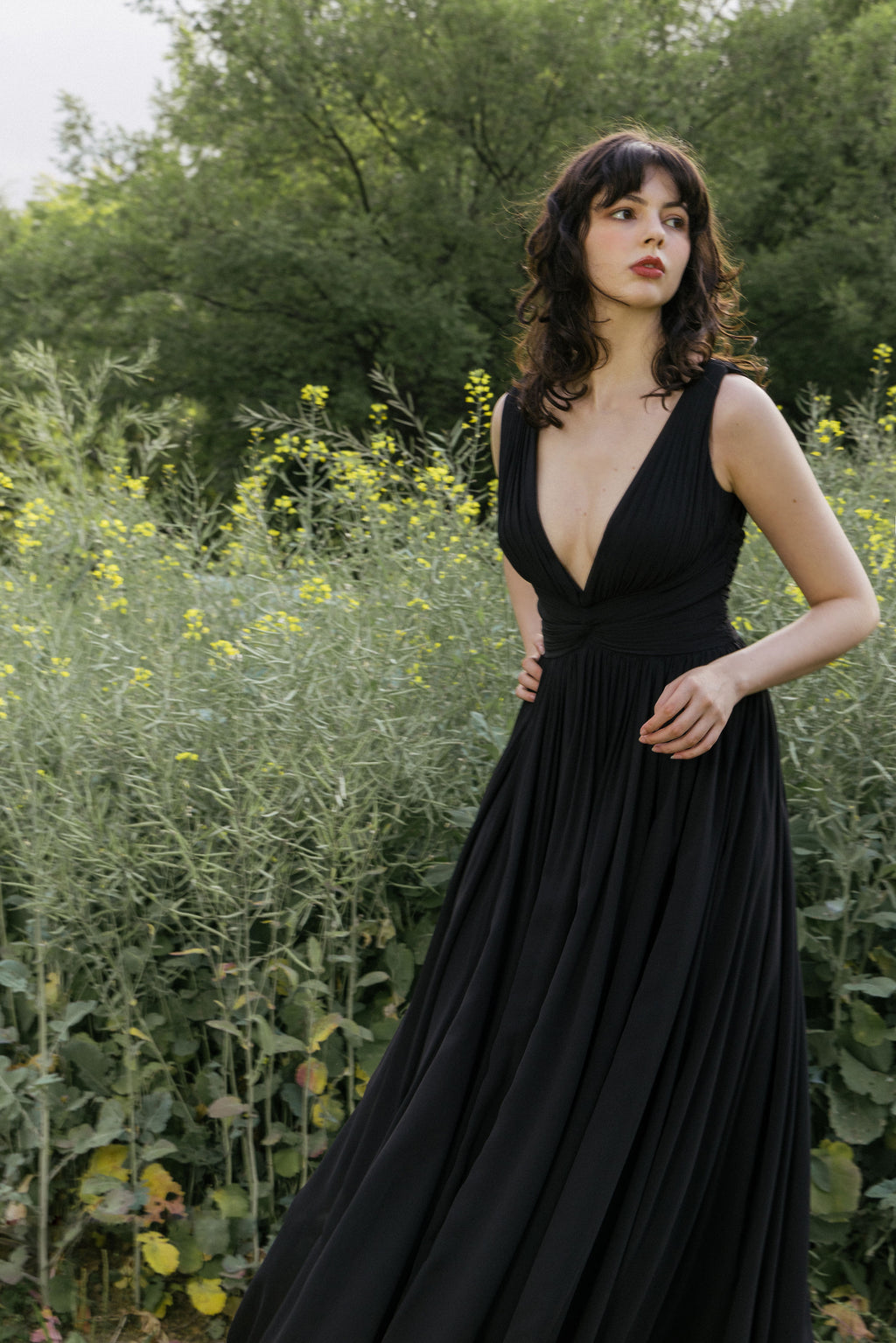 Black Ruched Evening Gown