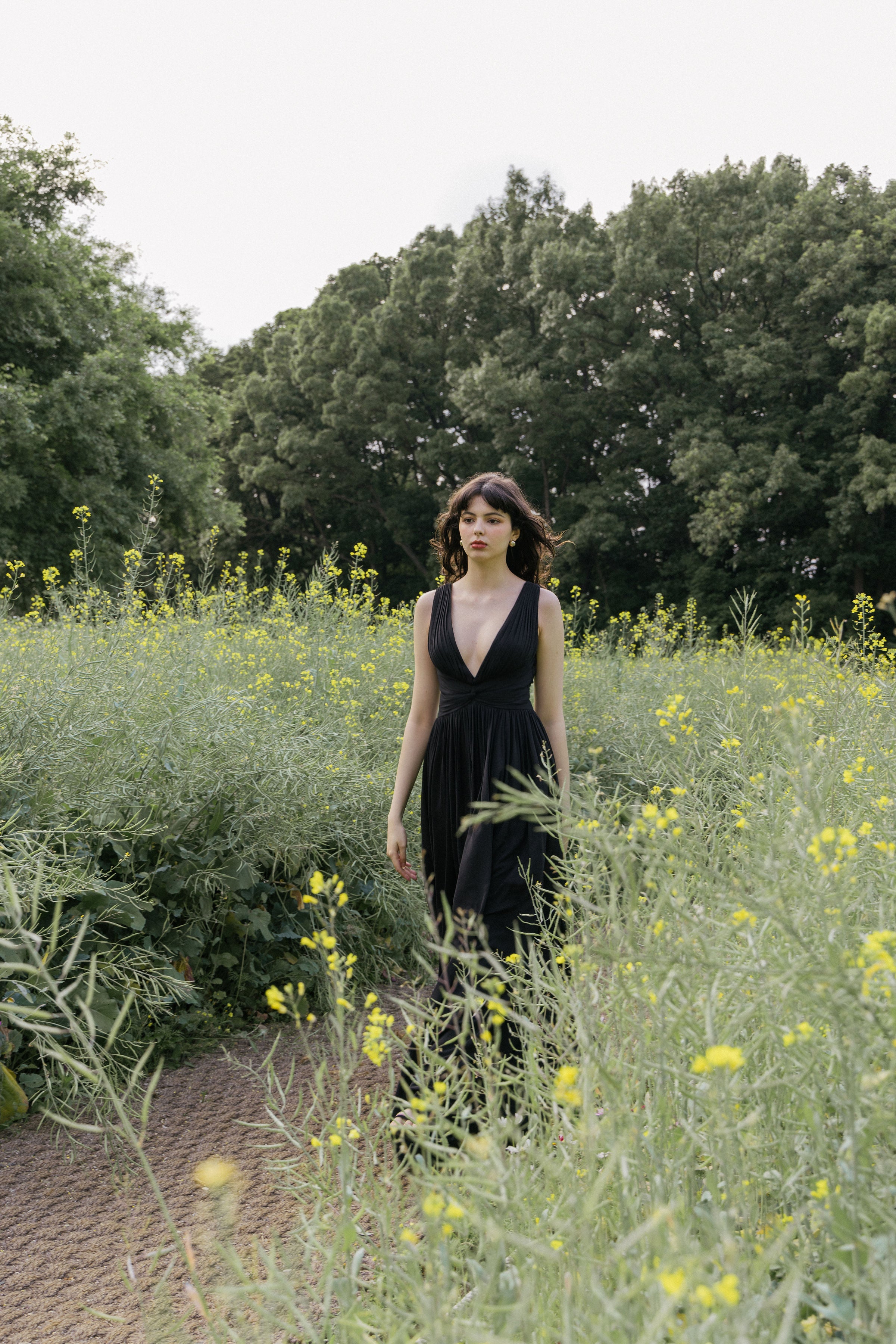 Black Ruched Evening Gown
