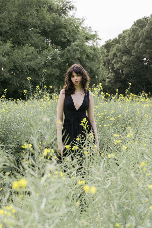 Black Ruched Evening Gown