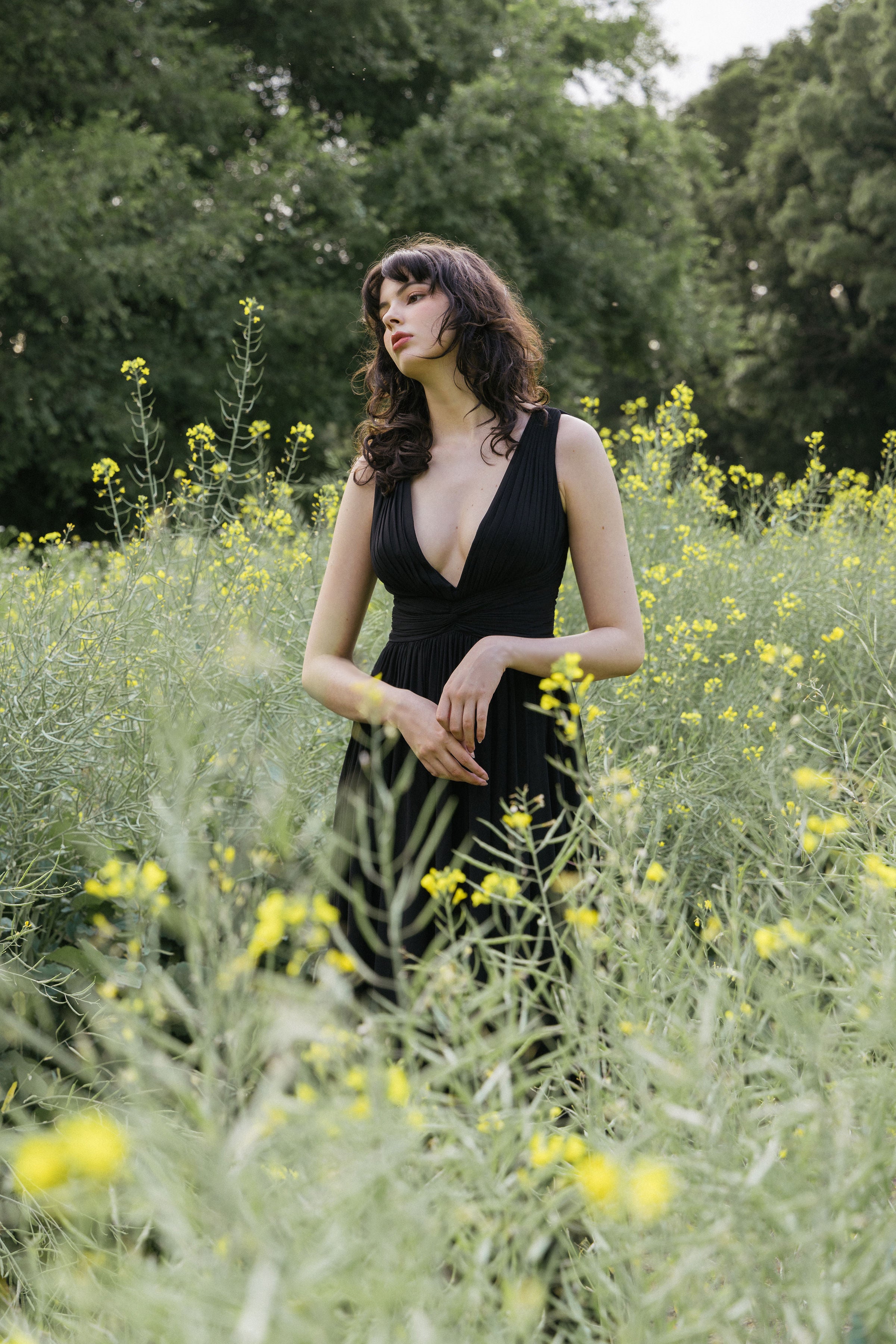 Black Ruched Evening Gown
