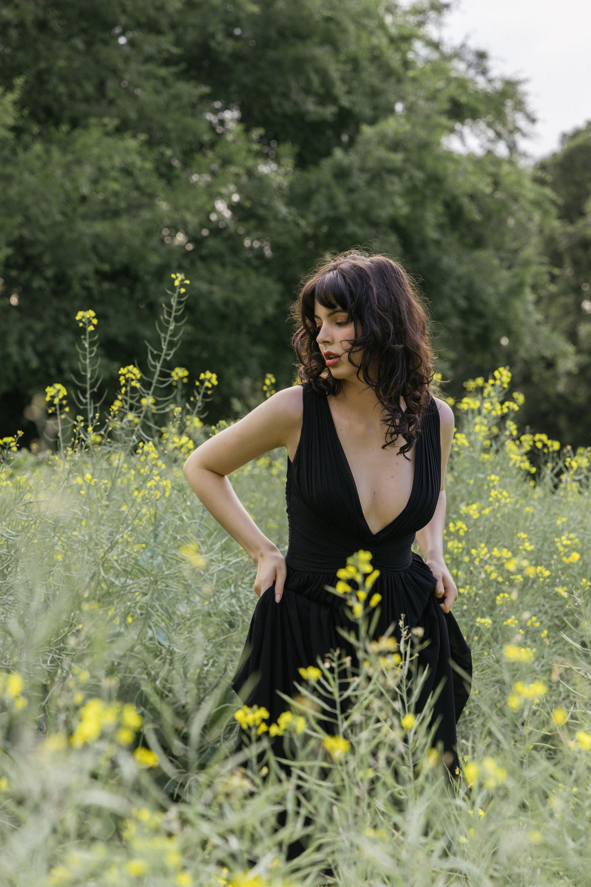 Black Ruched Evening Gown
