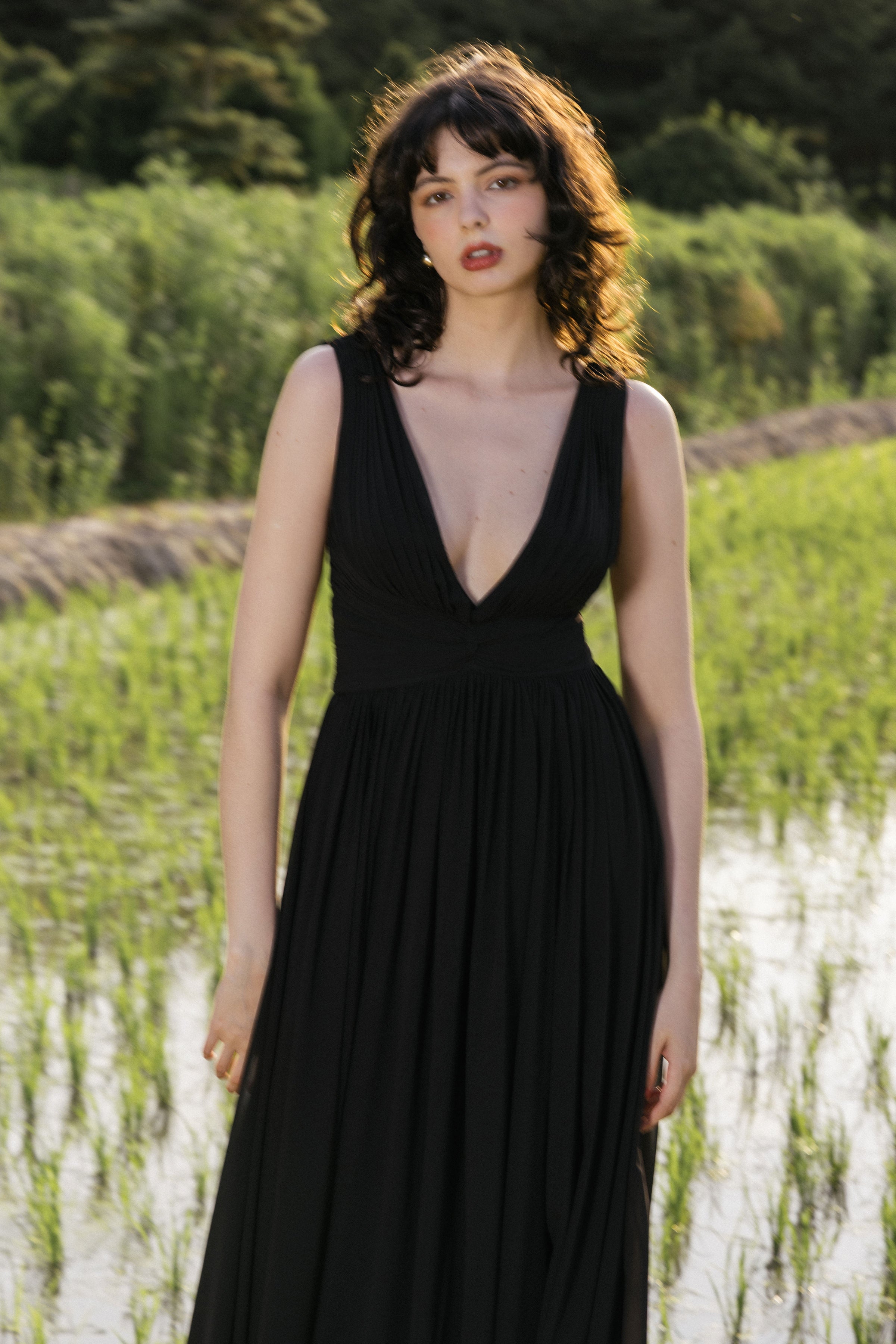 Black Ruched Evening Gown