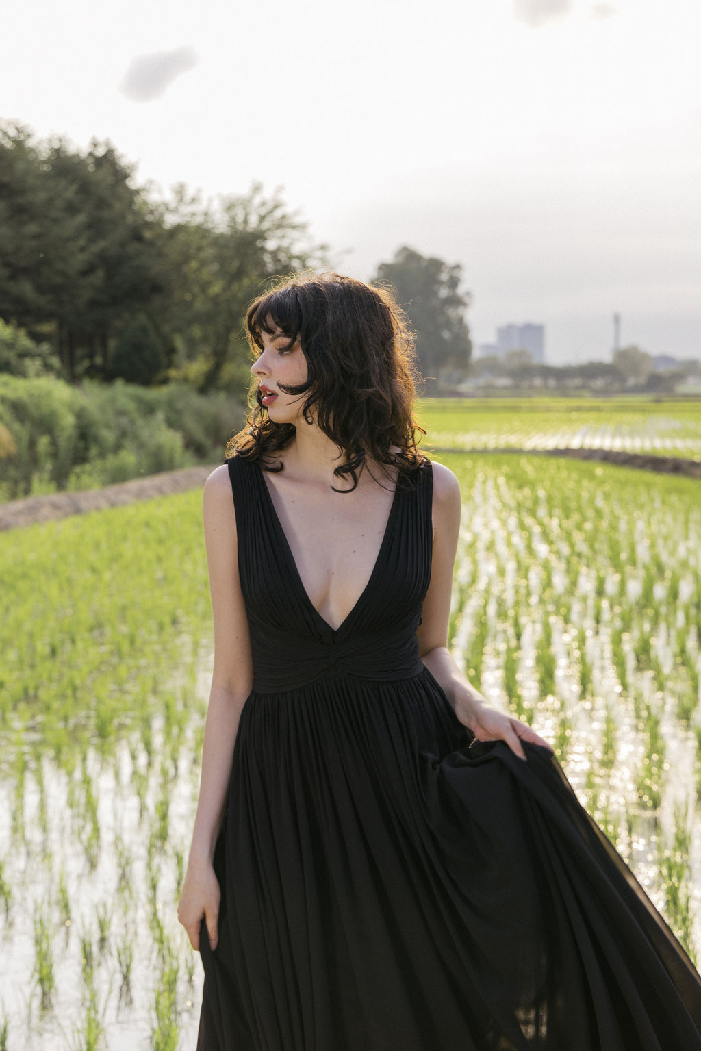 Black Ruched Evening Gown