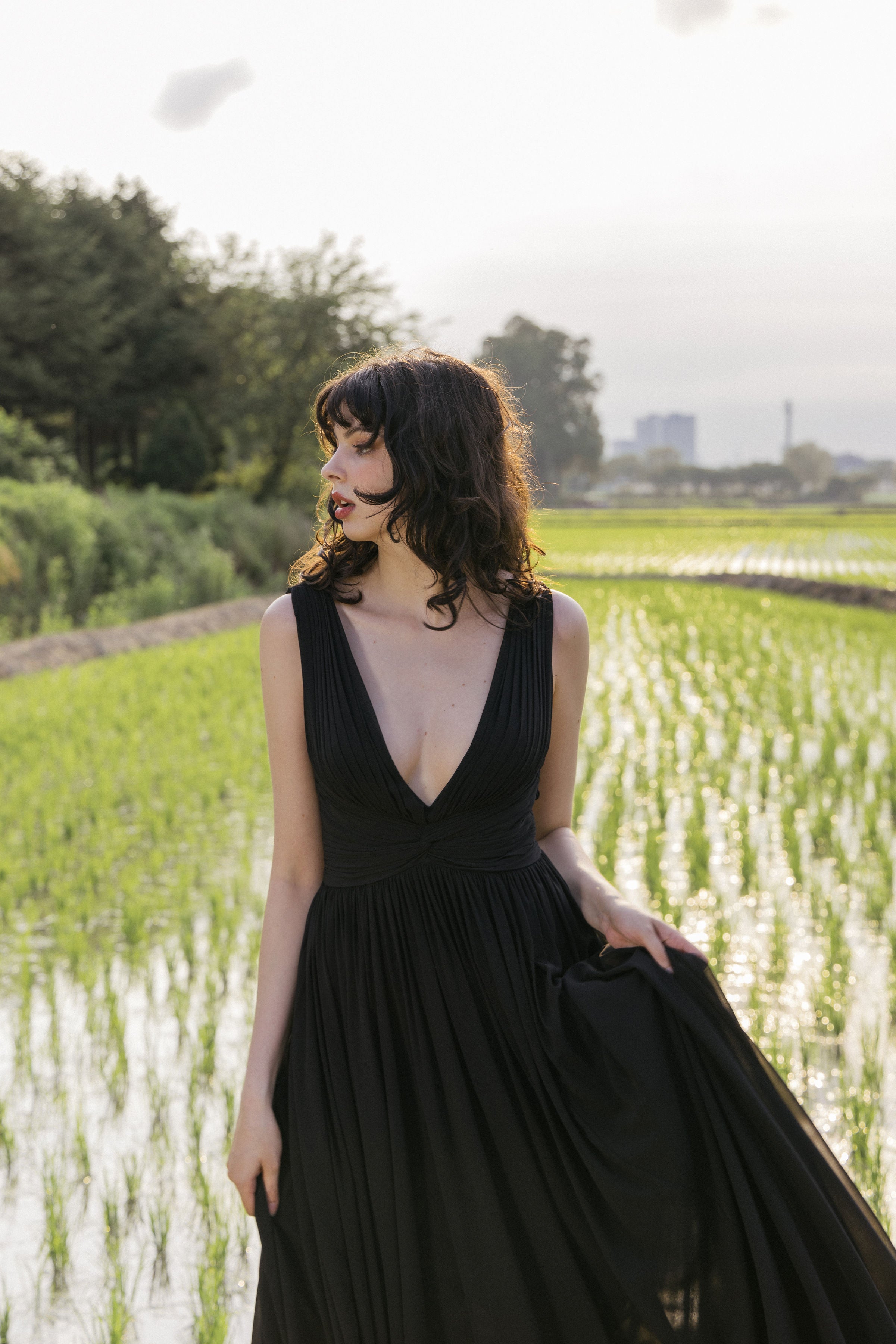 Black Ruched Evening Gown