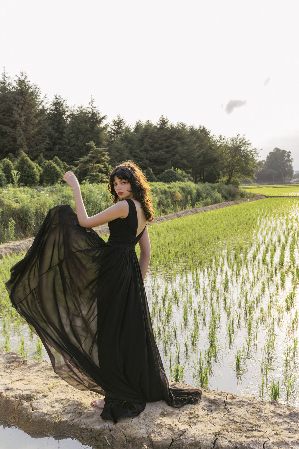 Black Ruched Evening Gown