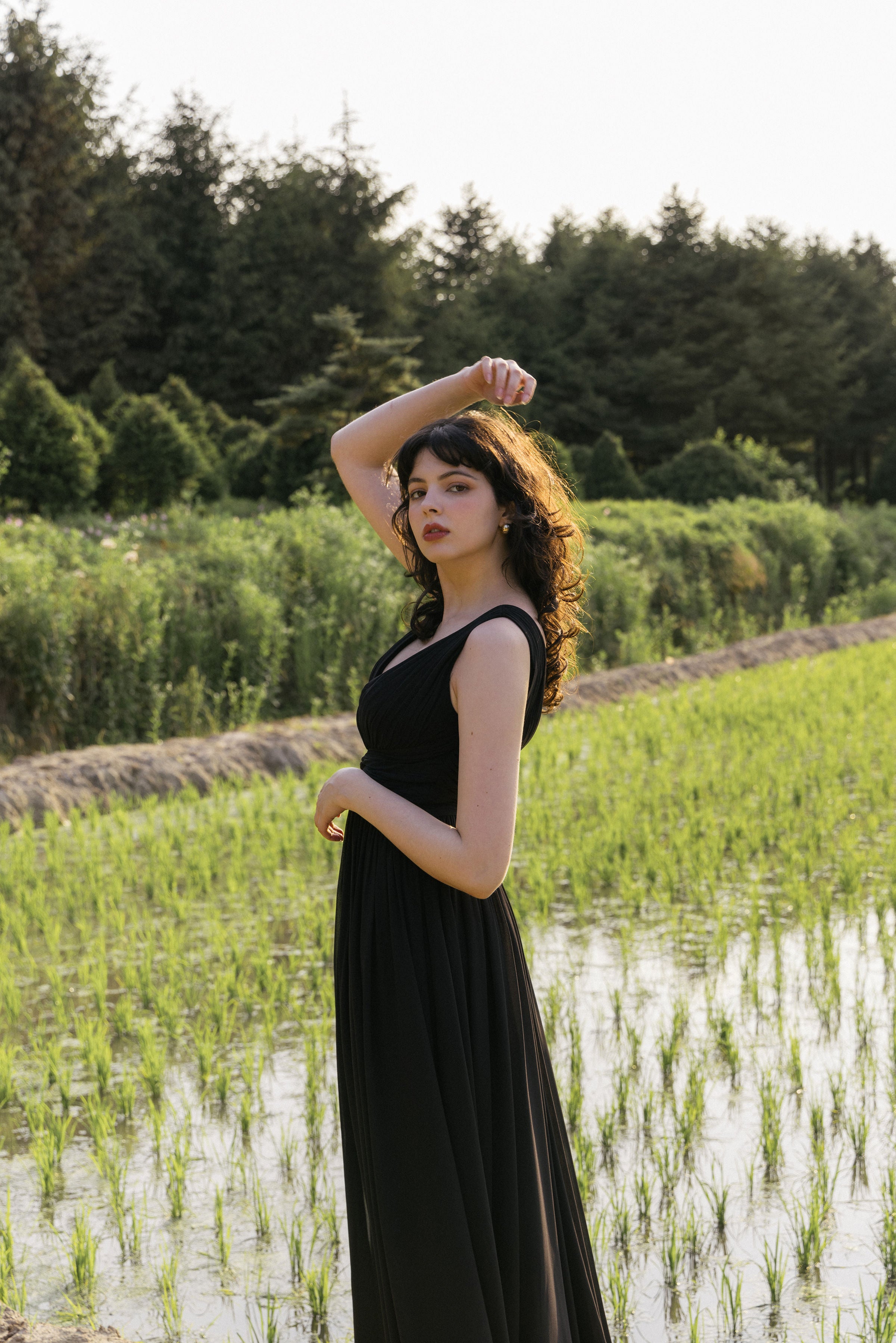Black Ruched Evening Gown