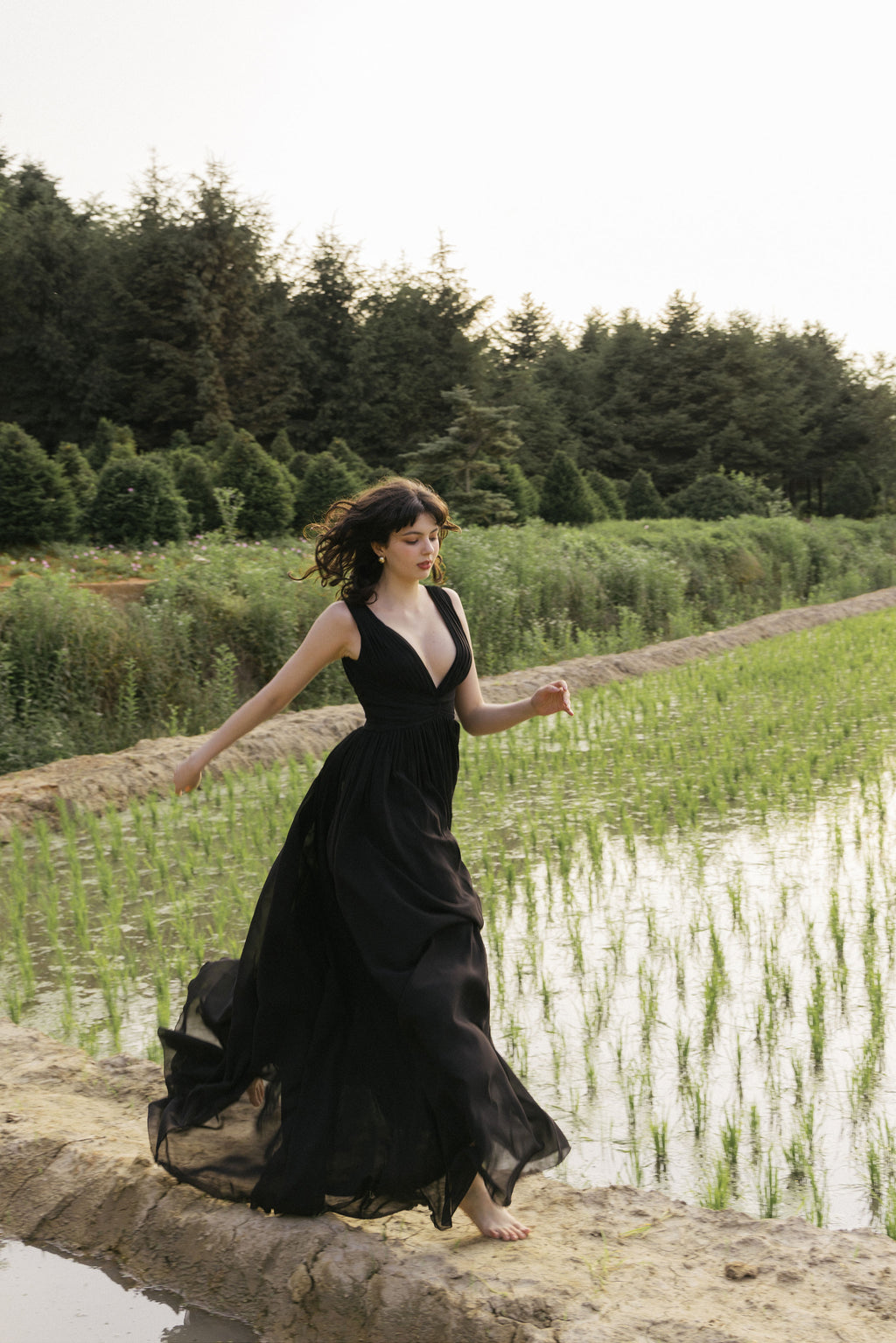 Black Ruched Evening Gown