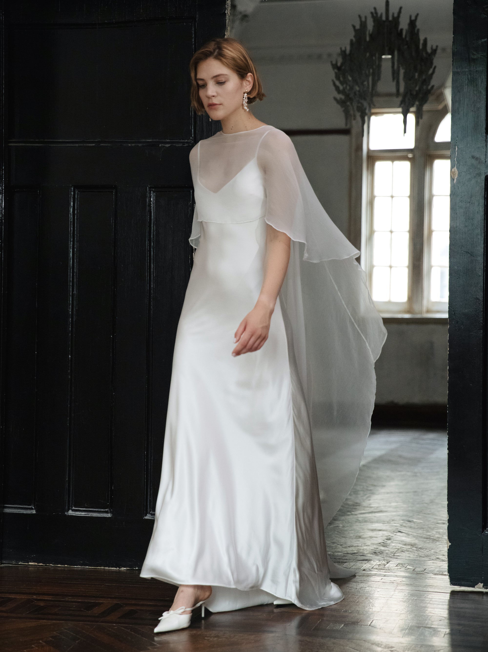 Pure Silk Bridal Cape Veil - Crinkle Silk Bridal Scarf