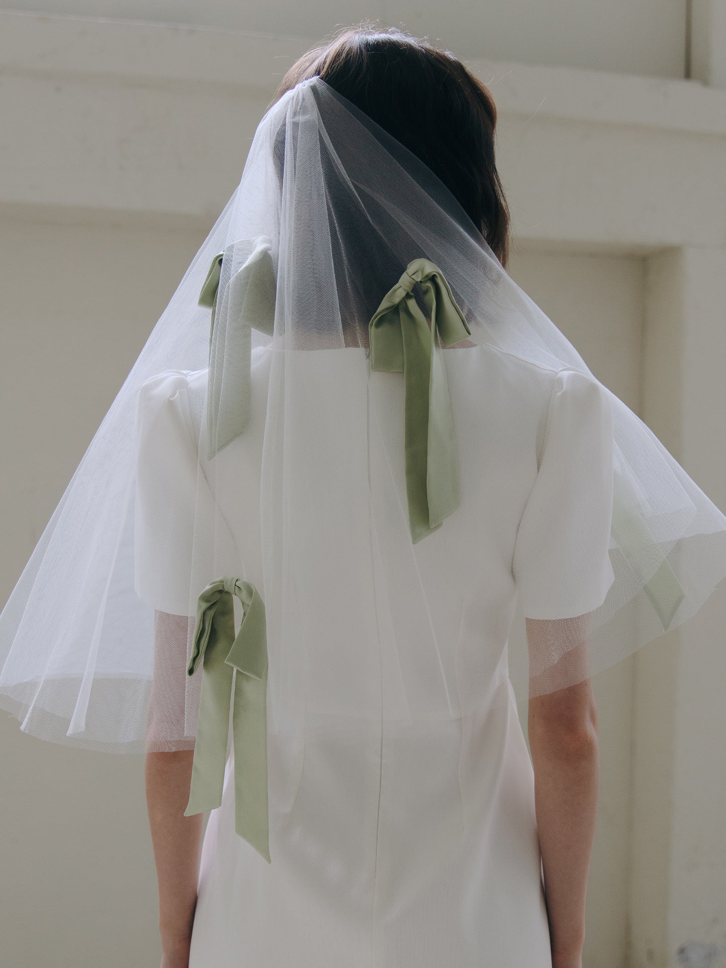 Short Veil with Green Bows