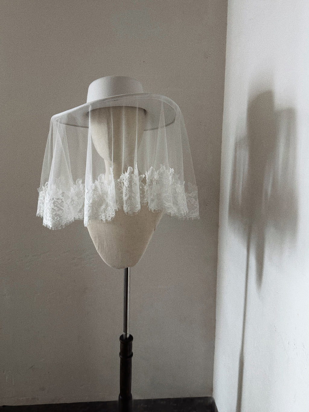 Bridal Hat with Lace Trim Veil - Straw Hat