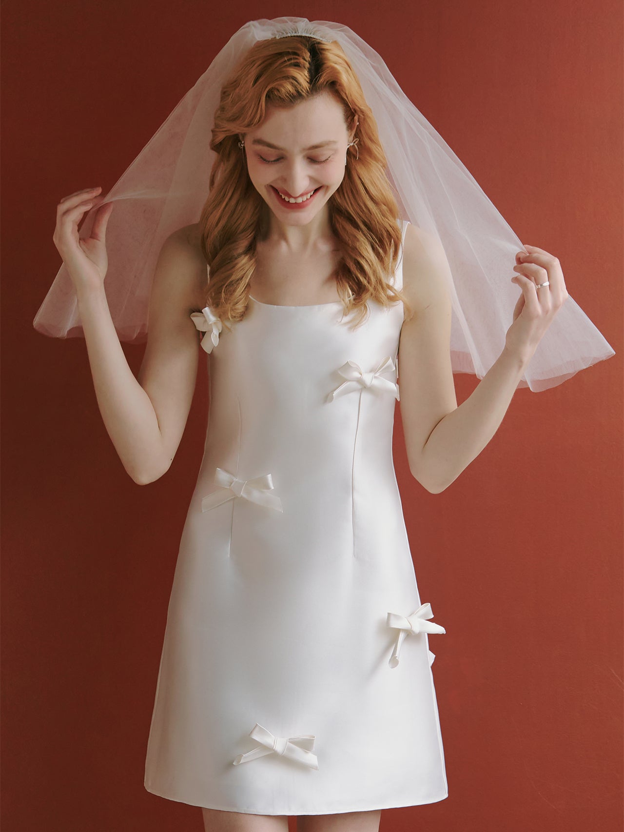 Satin Short Wedding Dress with Bows