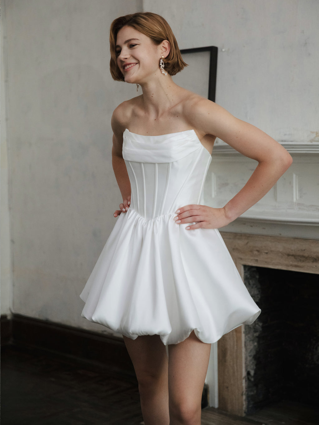 Corset Wedding Dress - Strapless Mini Bridal Dress