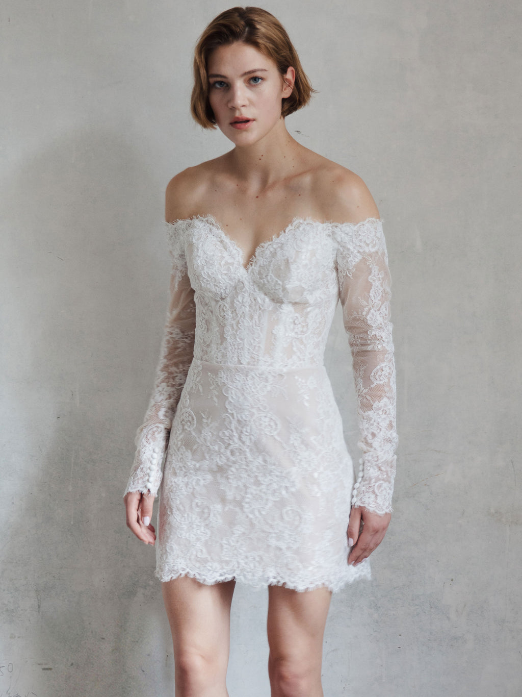 Short Lace Wedding Dress - Off Shoulder Party Dress
