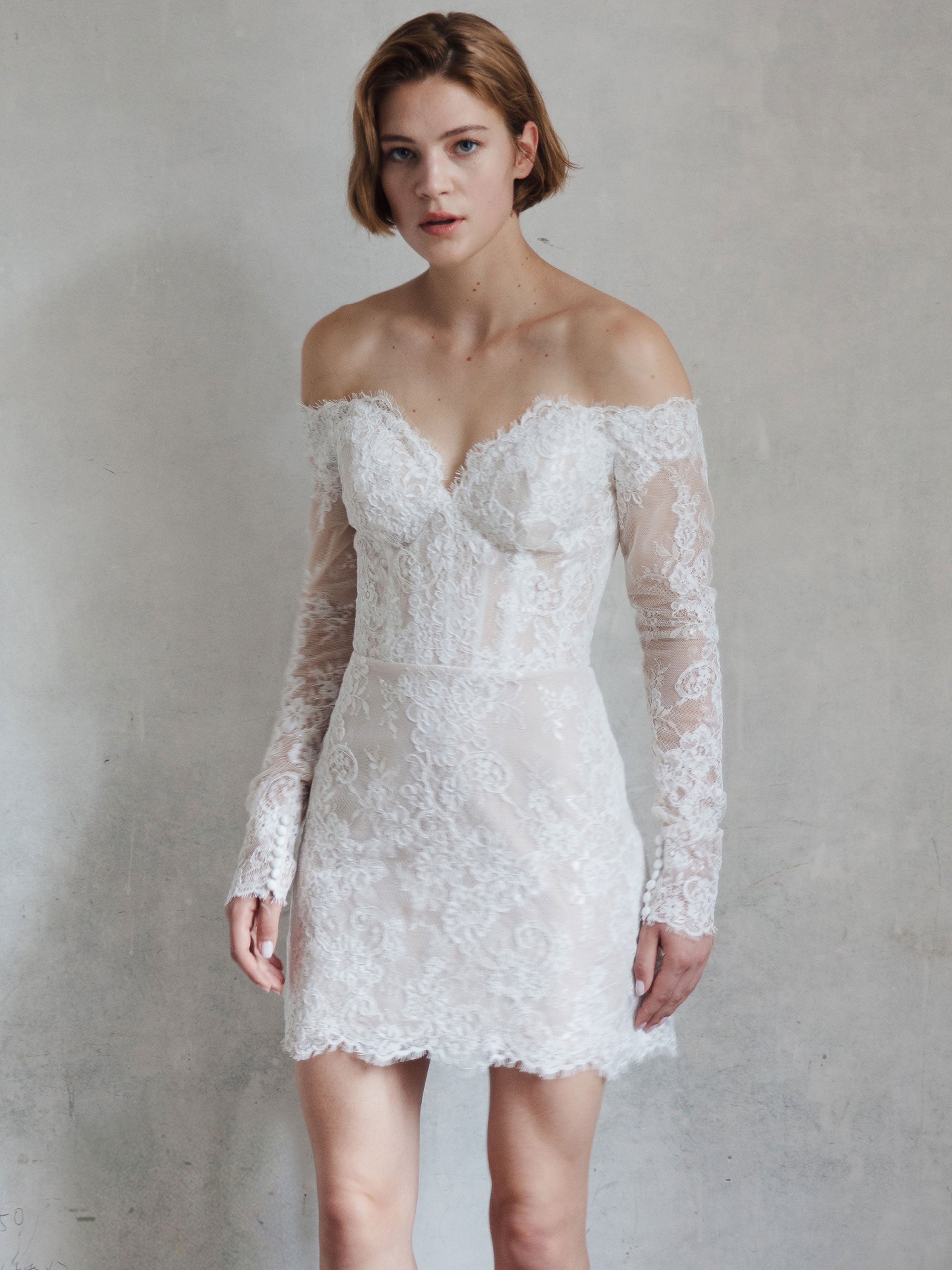 Short Lace Wedding Dress - Off Shoulder Party Dress