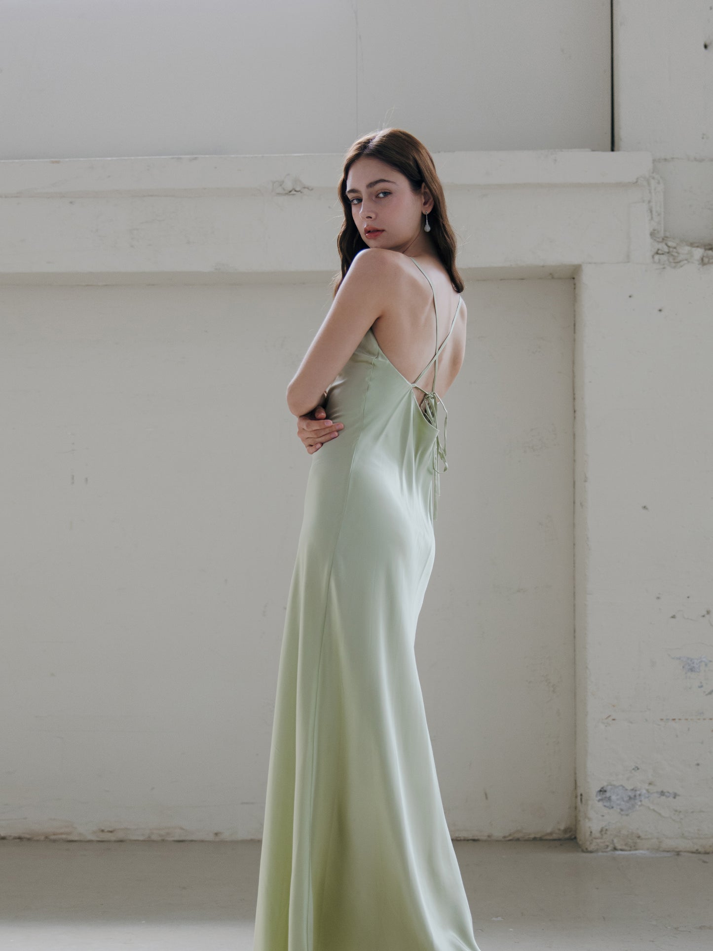 Sage Green Silk Wedding Dress
