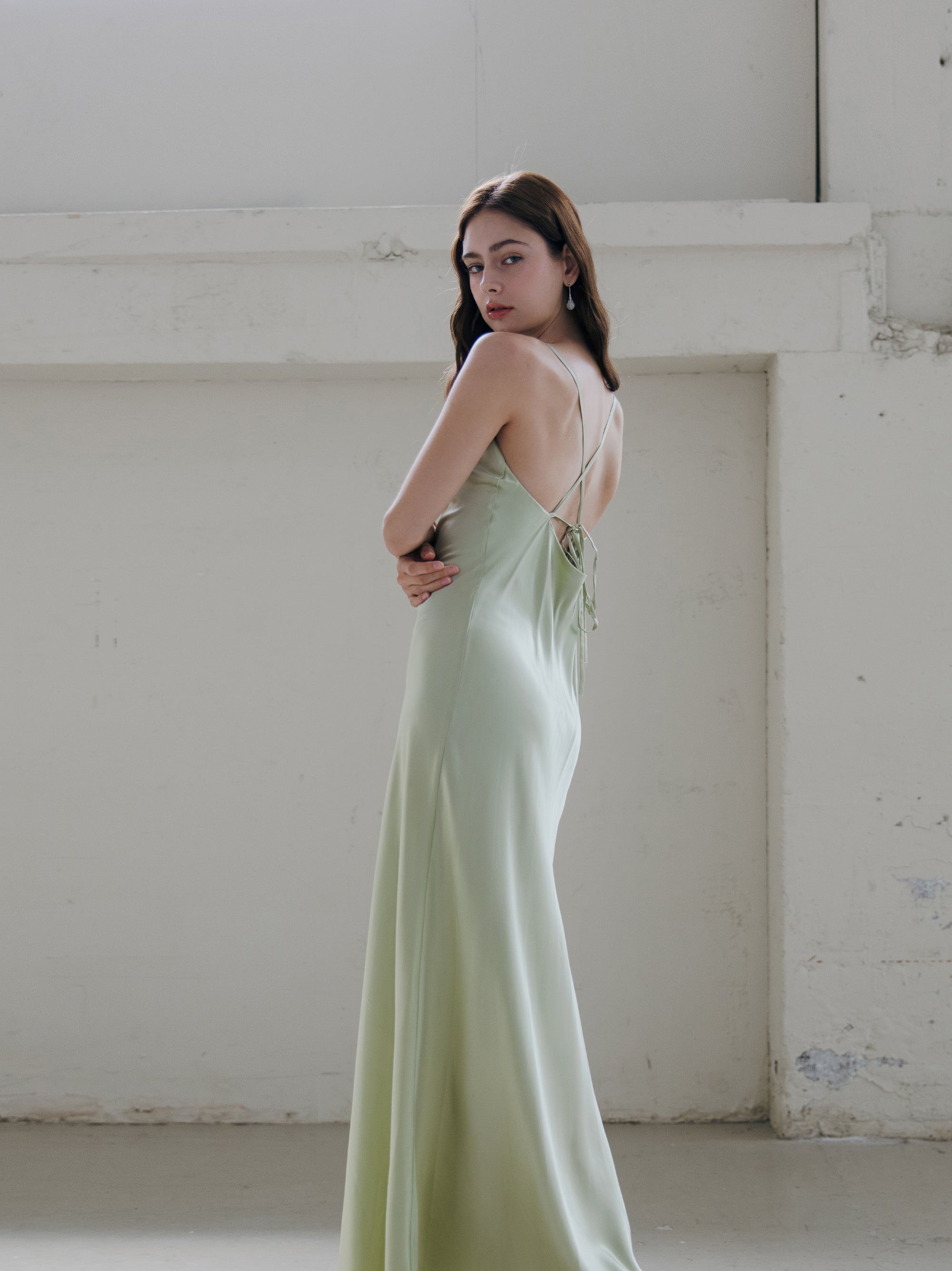 The Sage Green Silk Bias-Cut Gown