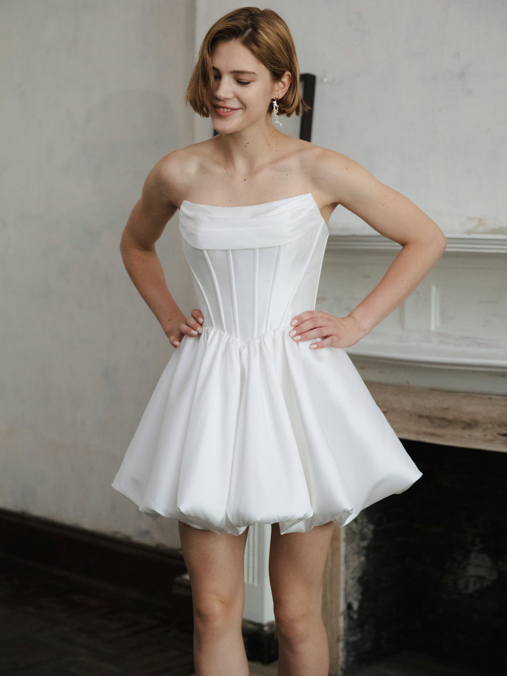 Corset Wedding Dress - Strapless Mini Bridal Dress