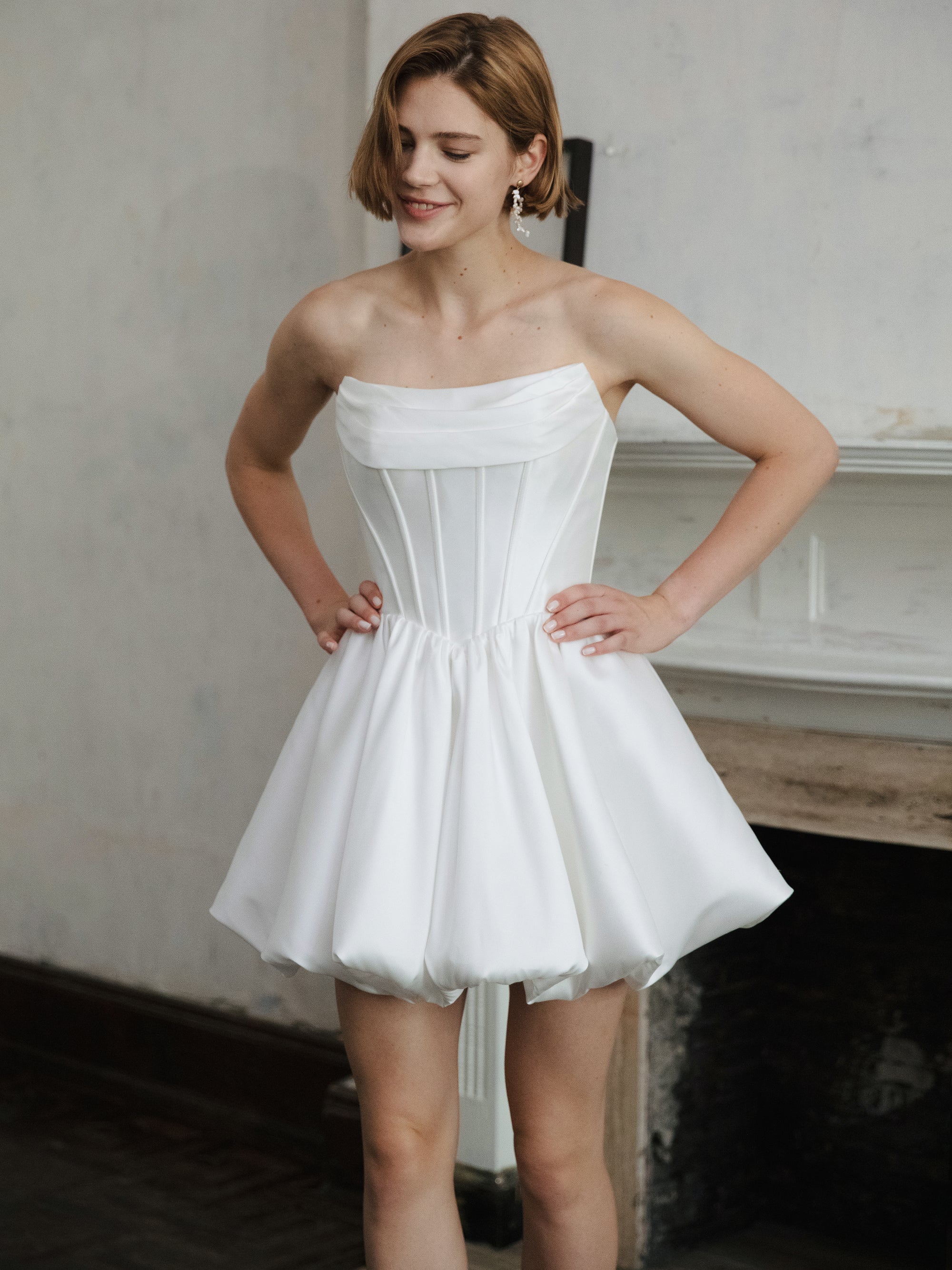 Corset Wedding Dress - Strapless Mini Bridal Dress