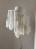 Bridal Hat with Lace Trim Veil - White Brim Hat