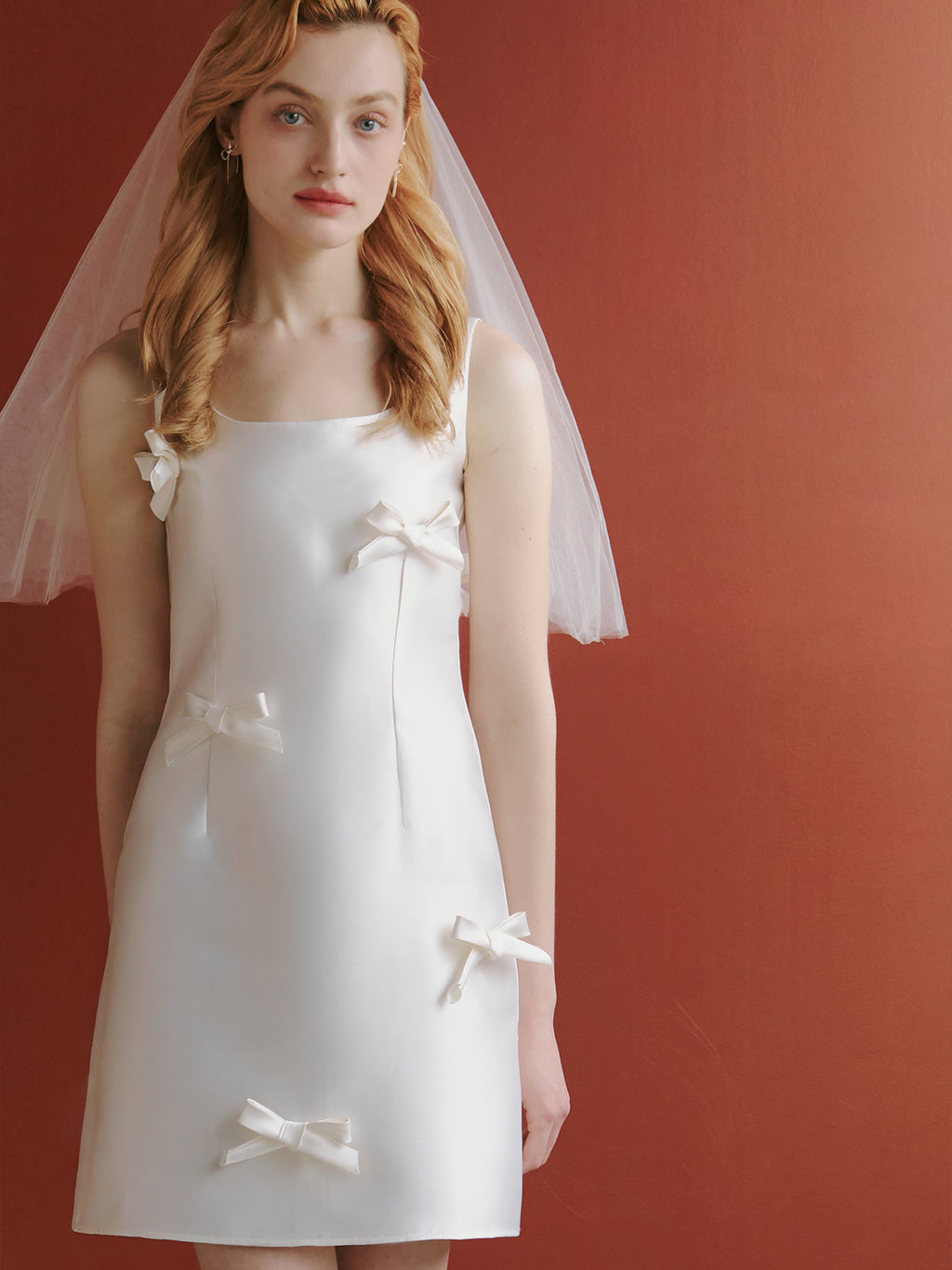 Satin Short Wedding Dress with Bows