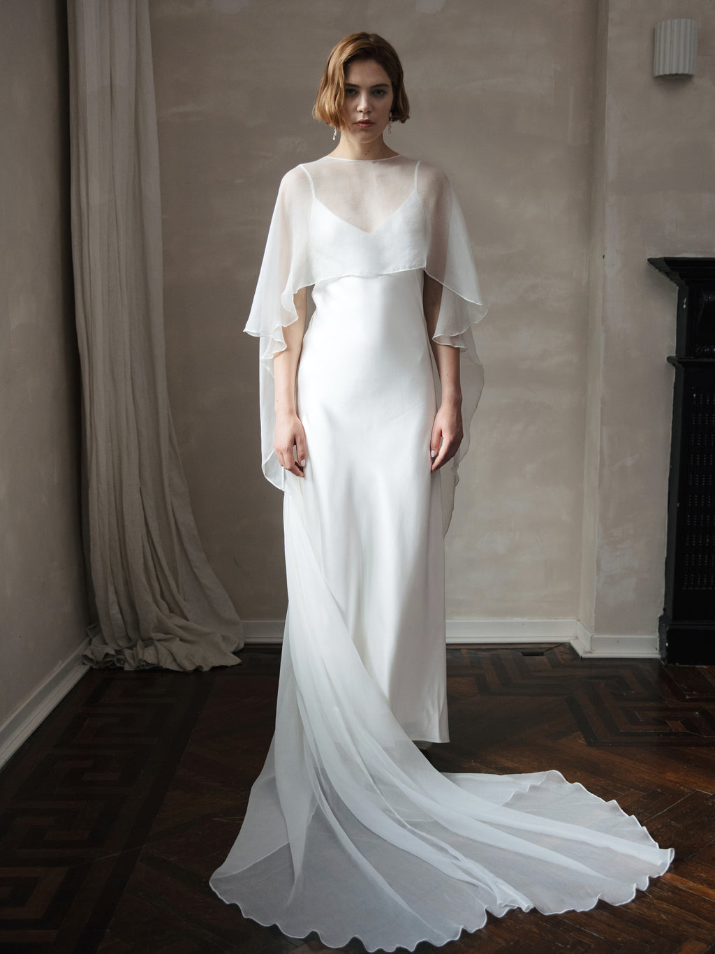 Pure Silk Bridal Cape Veil - Crinkle Silk Bridal Scarf