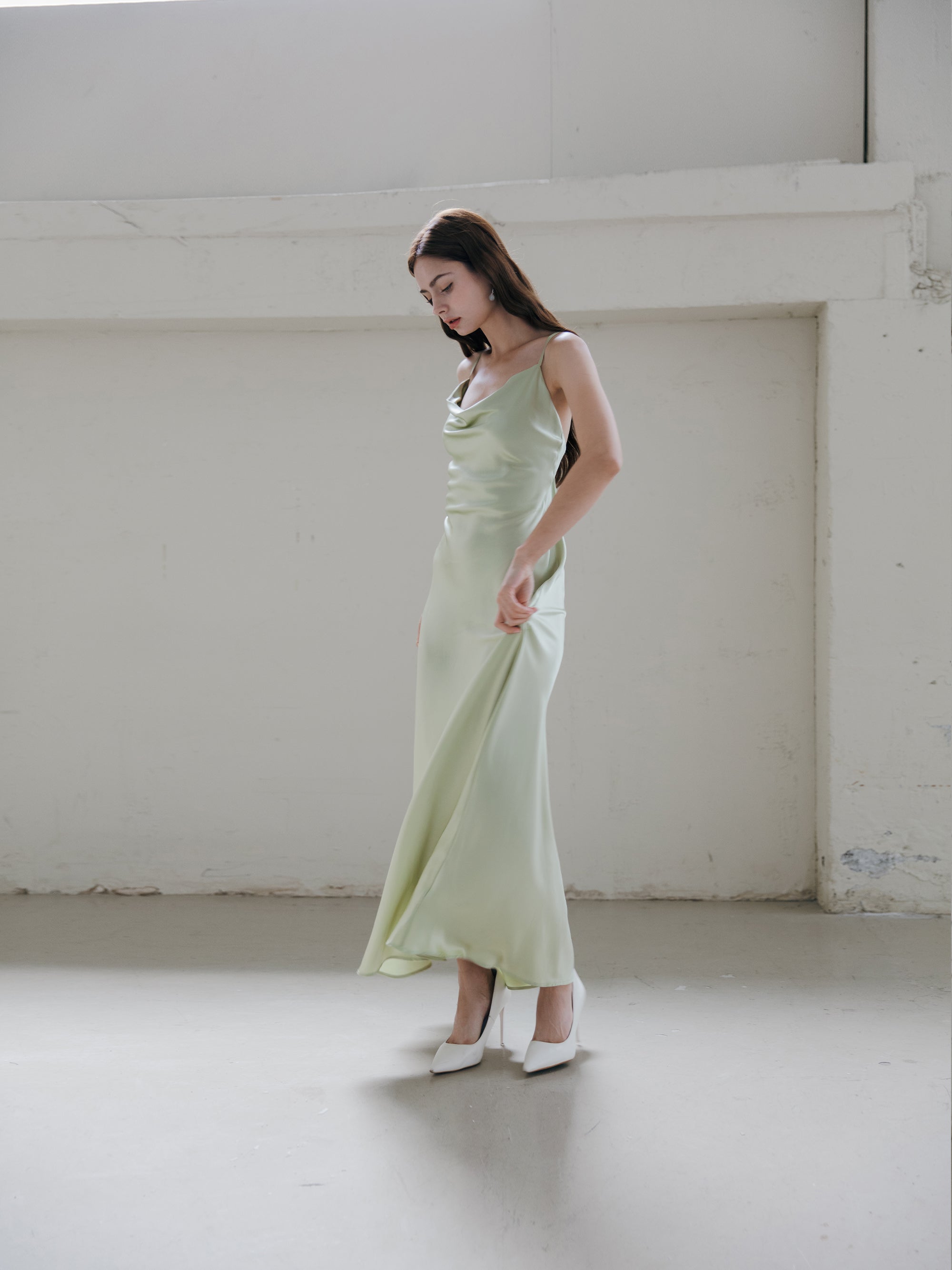 The Sage Green Silk Bias-Cut Gown