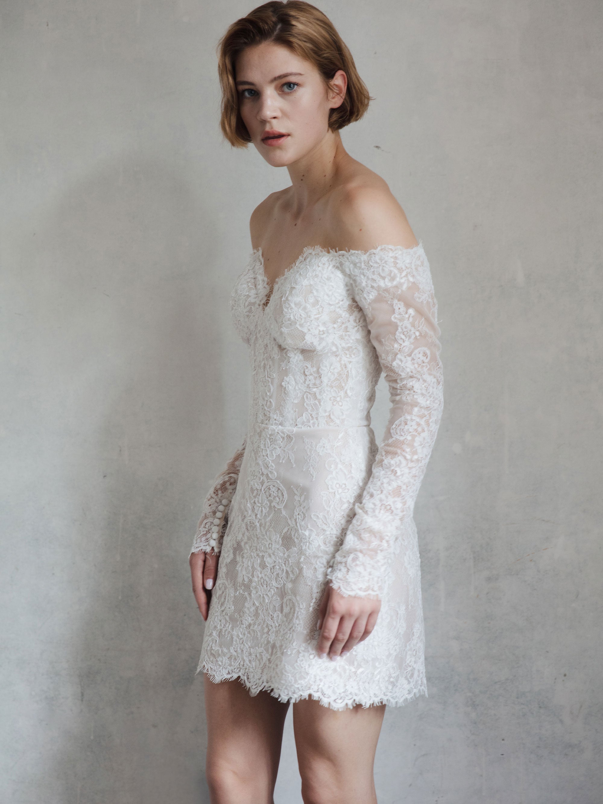 Short Lace Wedding Dress - Off Shoulder Party Dress