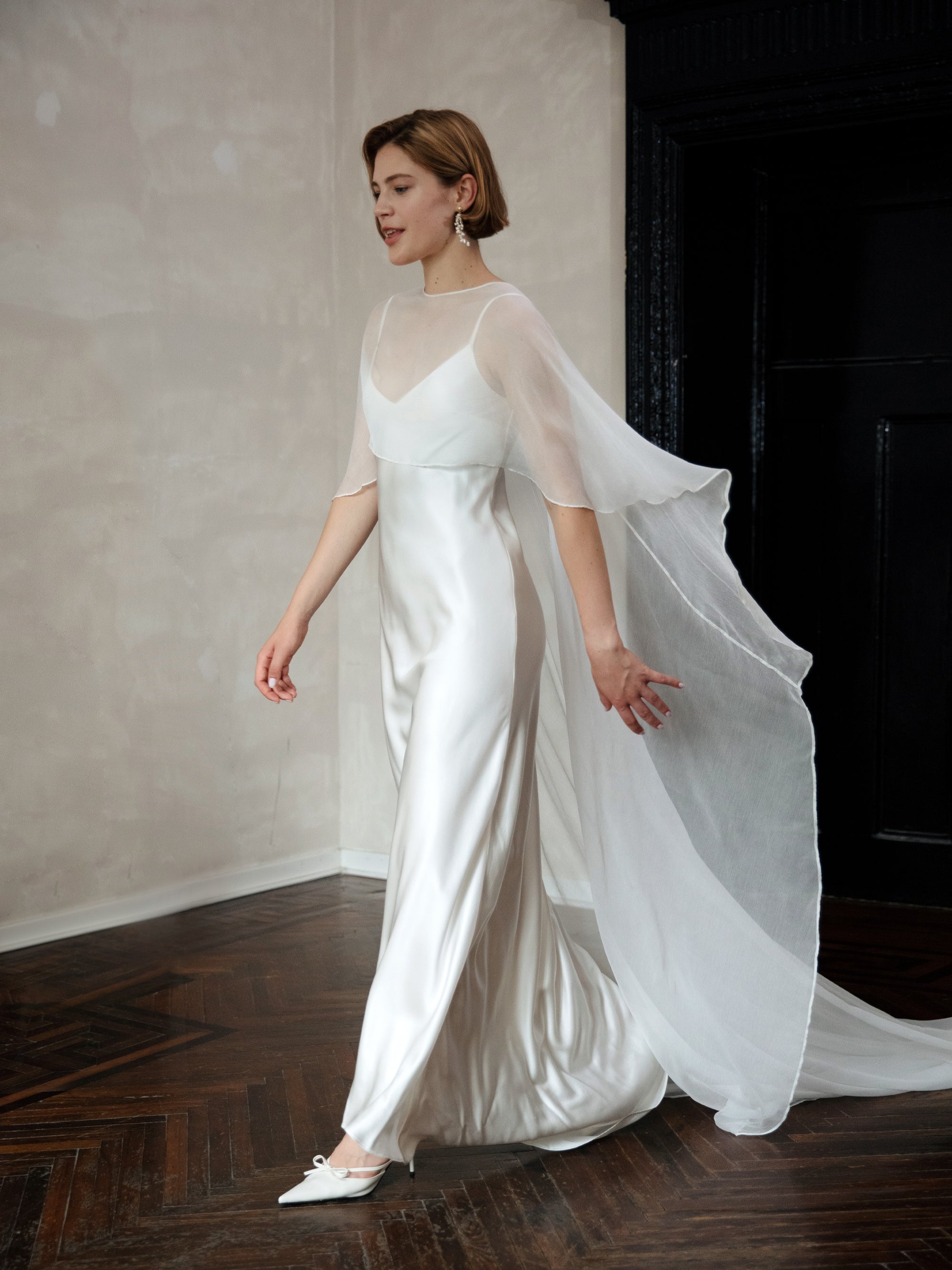 Pure Silk Bridal Cape Veil - Crinkle Silk Bridal Scarf