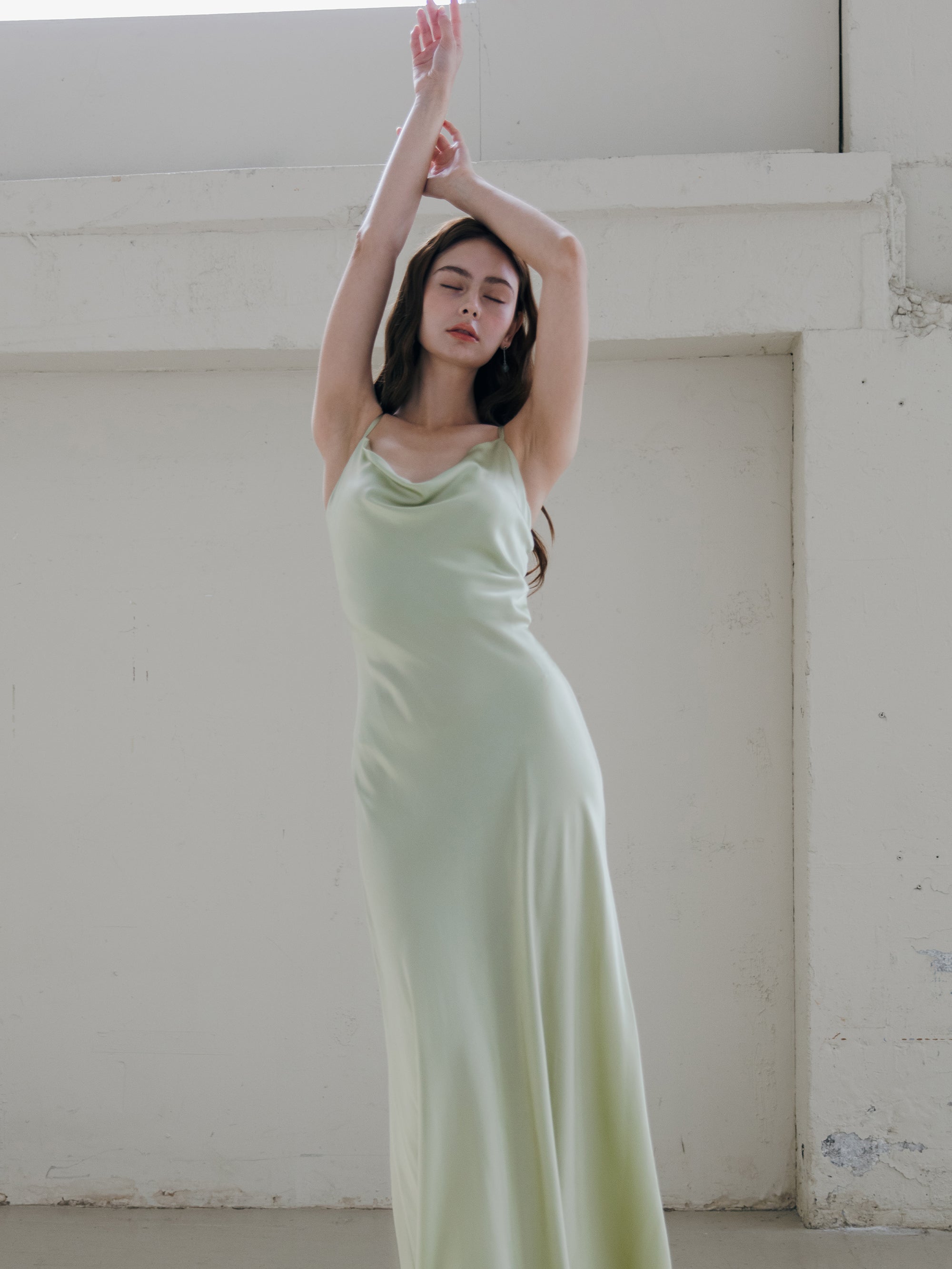 The Sage Green Silk Bias-Cut Gown