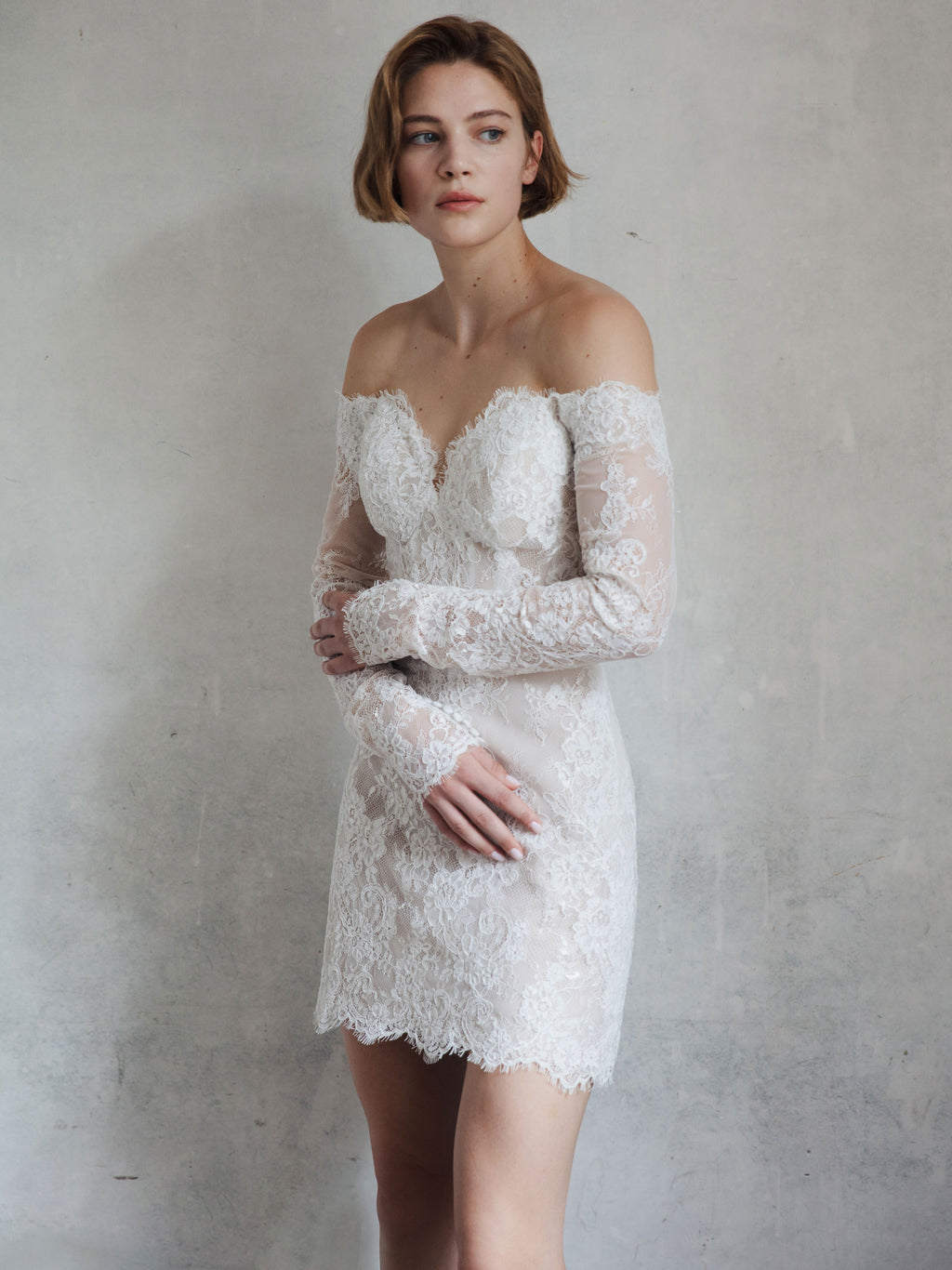 Short Lace Wedding Dress - Off Shoulder Party Dress