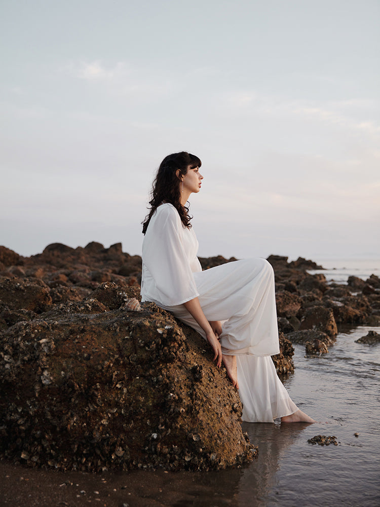 White V-neckline Jumpsuit
