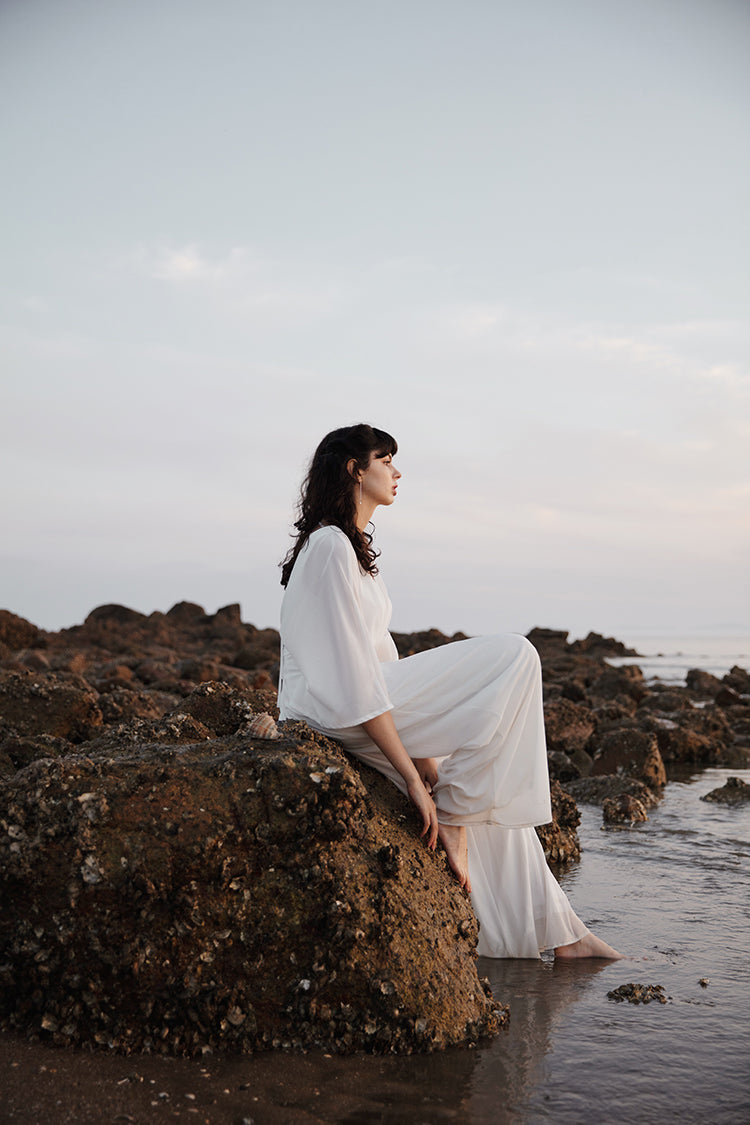 White V-neckline Jumpsuit