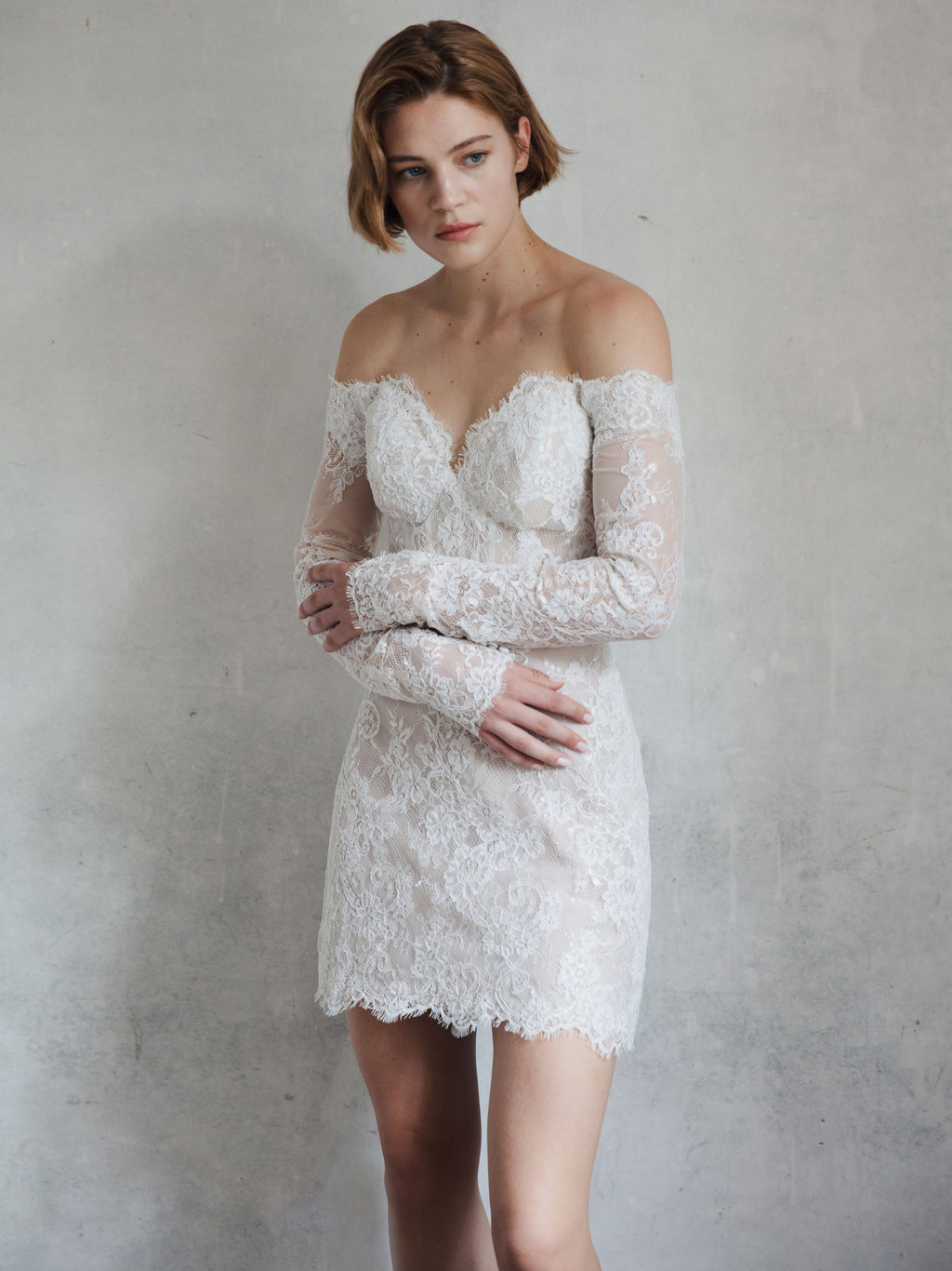 Short Lace Wedding Dress - Off Shoulder Party Dress