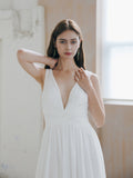 Pleated V Neck Wedding Dress