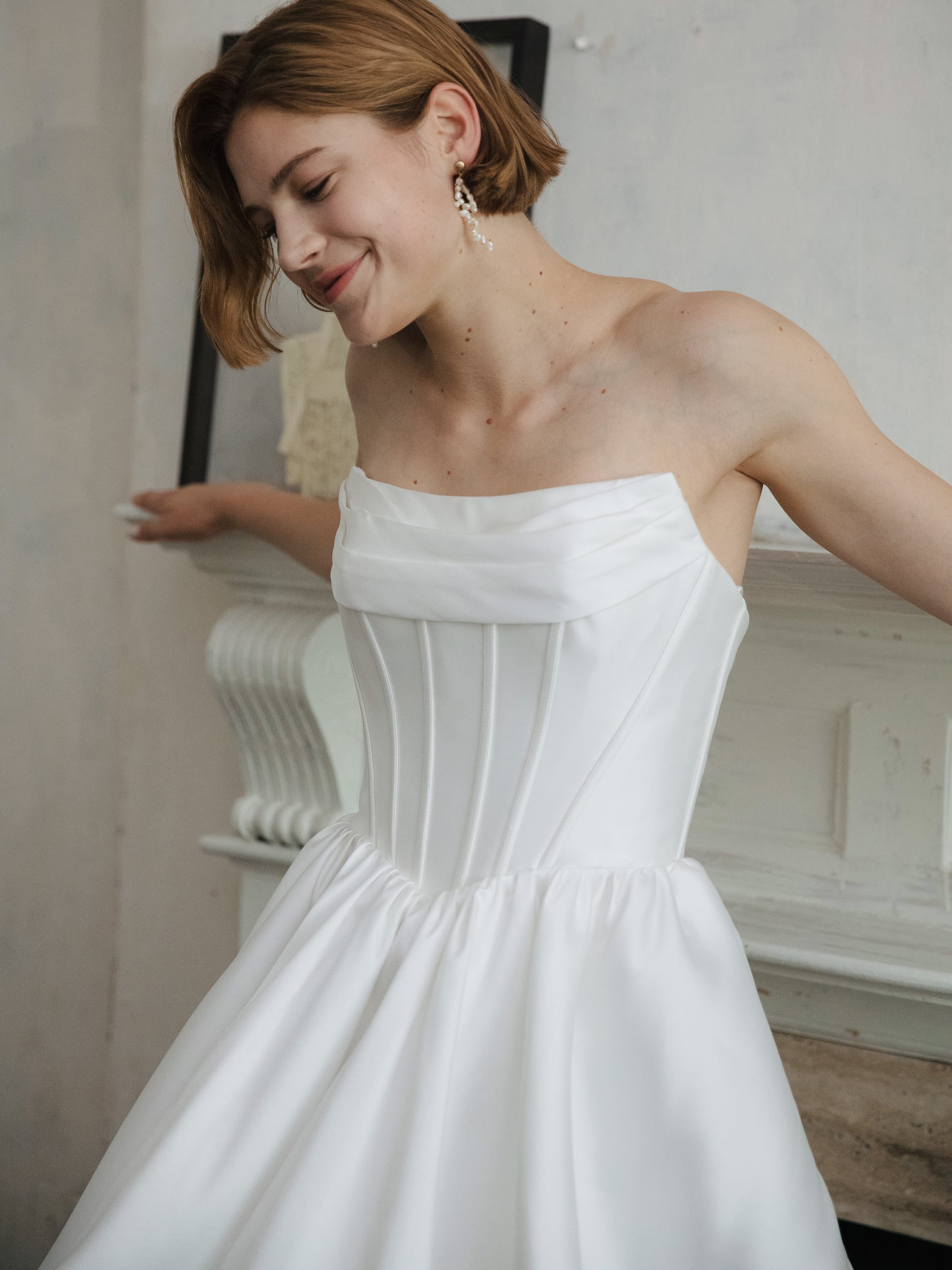 Corset Wedding Dress - Strapless Mini Bridal Dress