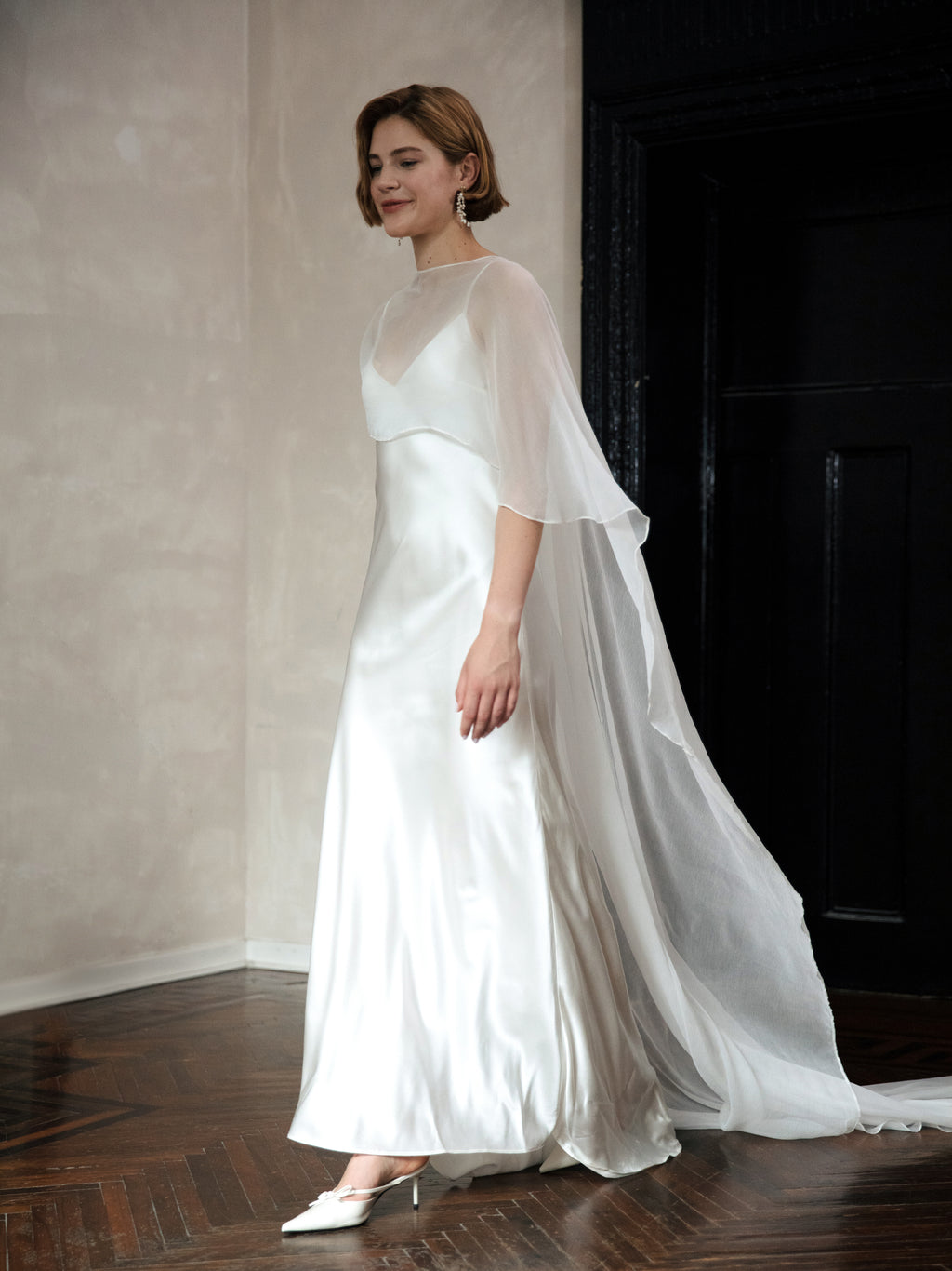 Pure Silk Bridal Cape Veil - Crinkle Silk Bridal Scarf