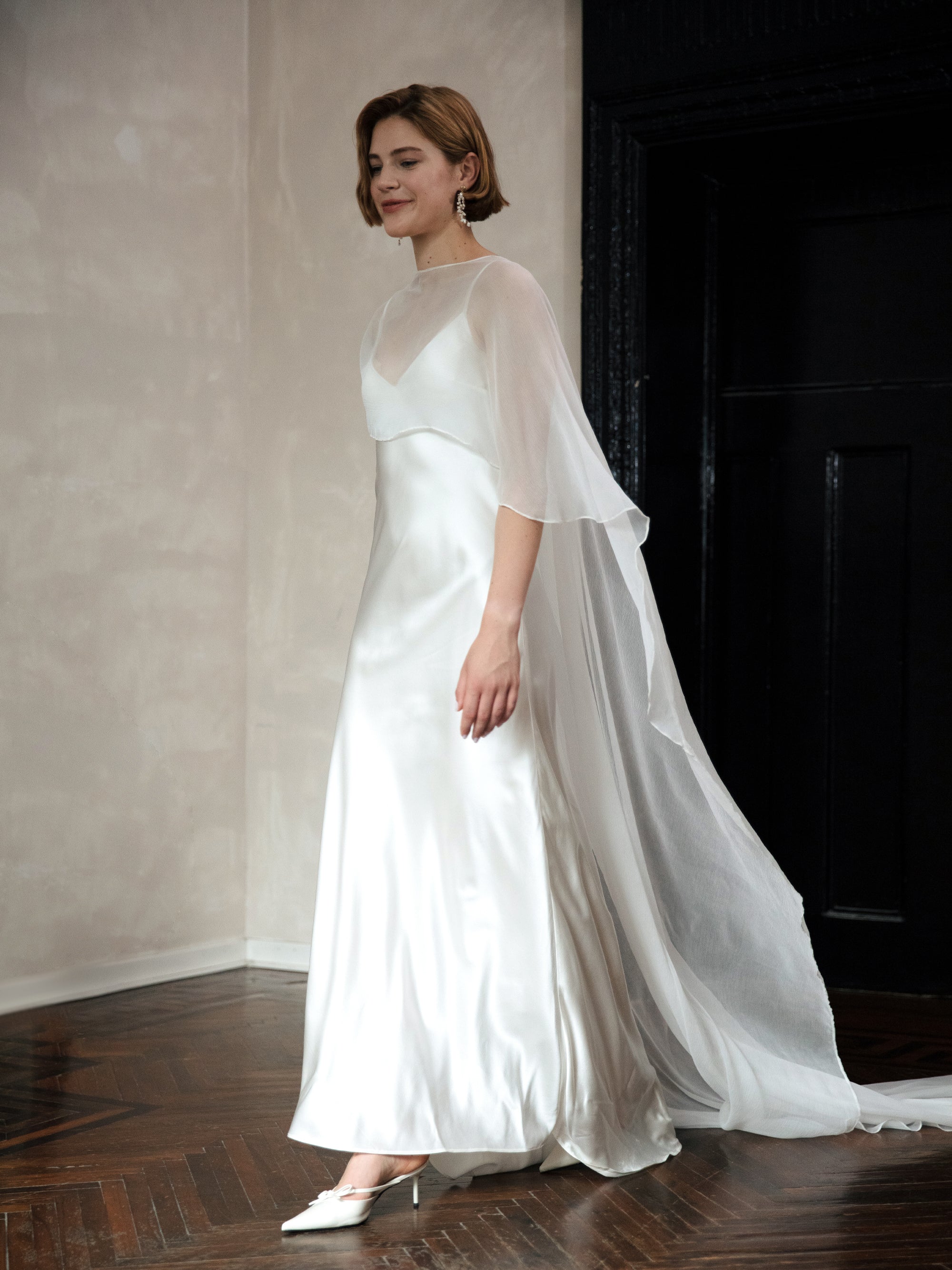 Pure Silk Bridal Cape Veil - Crinkle Silk Bridal Scarf