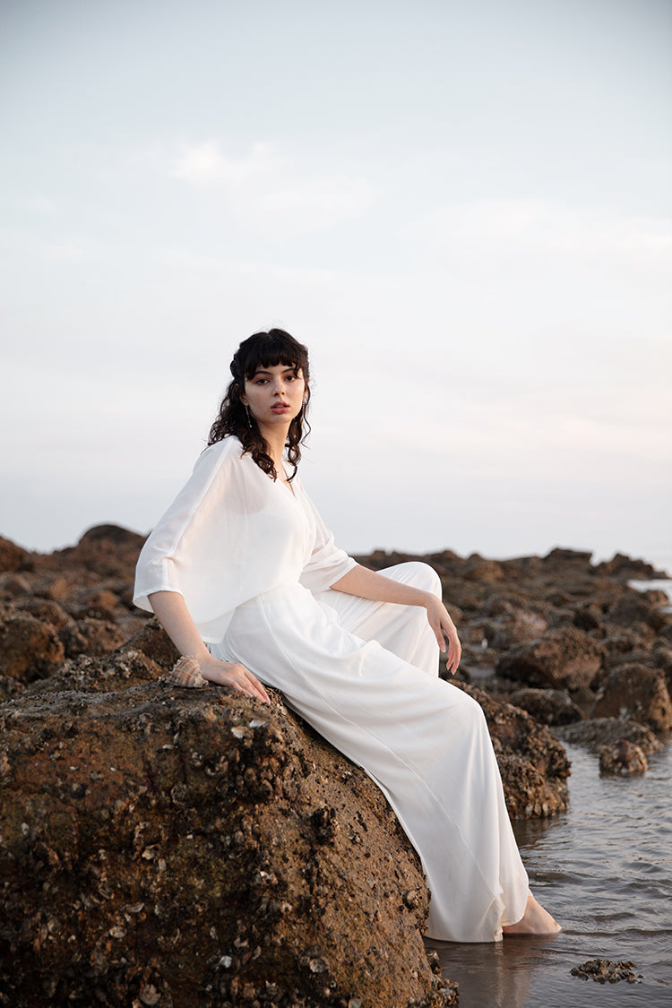 White V-neckline Jumpsuit