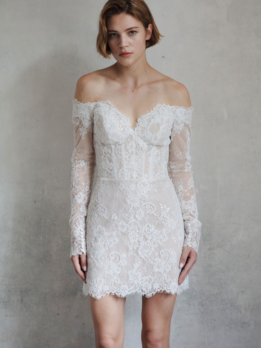 Short Lace Wedding Dress - Off Shoulder Party Dress