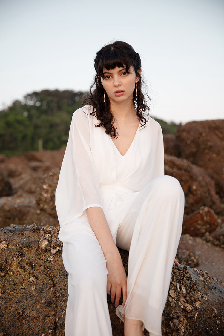 White V-neckline Jumpsuit